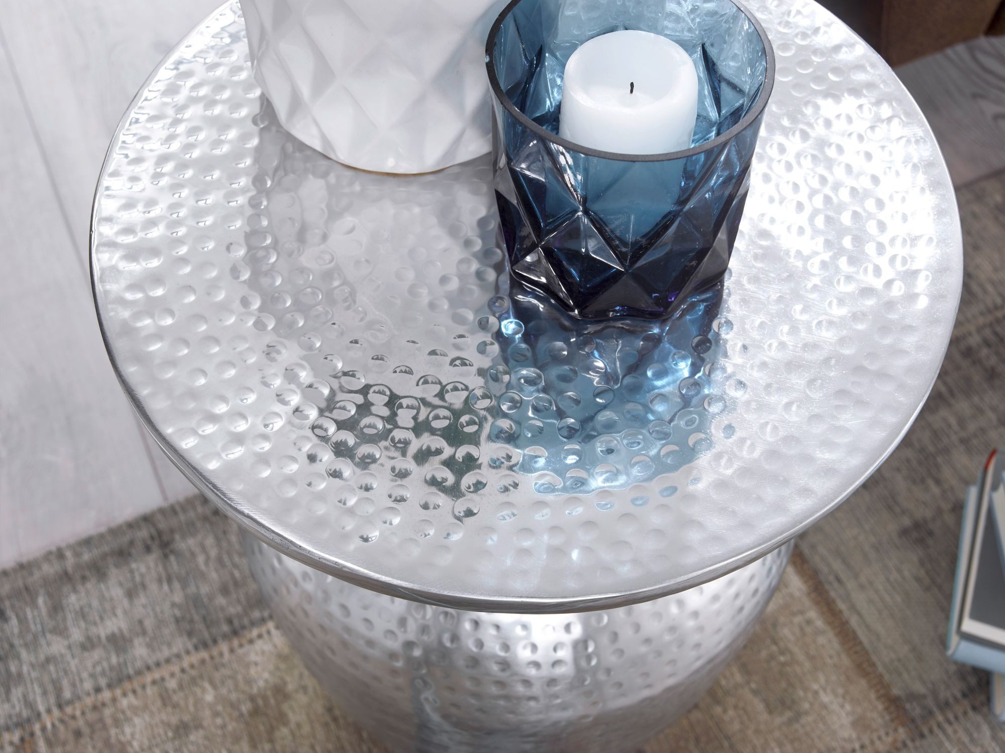 FINEBUY Beistelltisch SuVa12209_1 Ø 36,5 cm Tisch Alu Couchtisch Wohnzimmertisch (Kleiner Wohnzimmertisch, Sofatisch Orientalisch), 36,5x46x36,5 cm Aluminium Ha – Bild 3 von 5