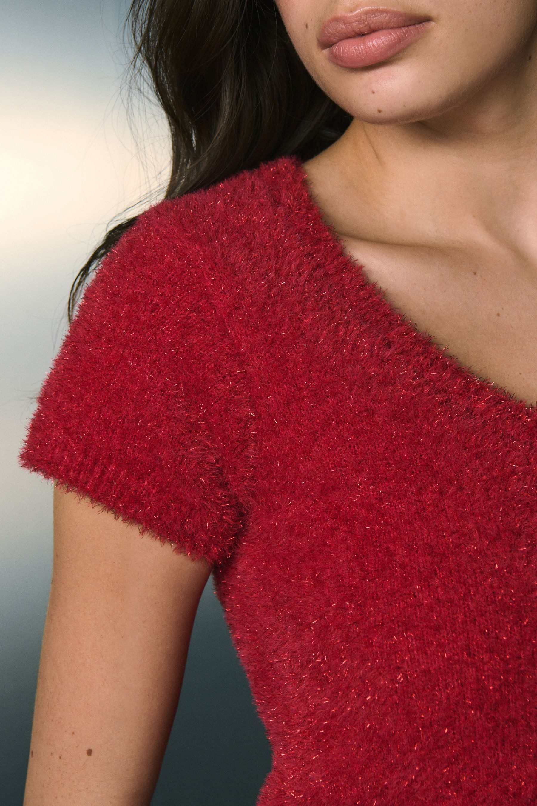 Next Strickpullover Funkelndes T-Shirt mit U-Ausschnitt (1-tlg)