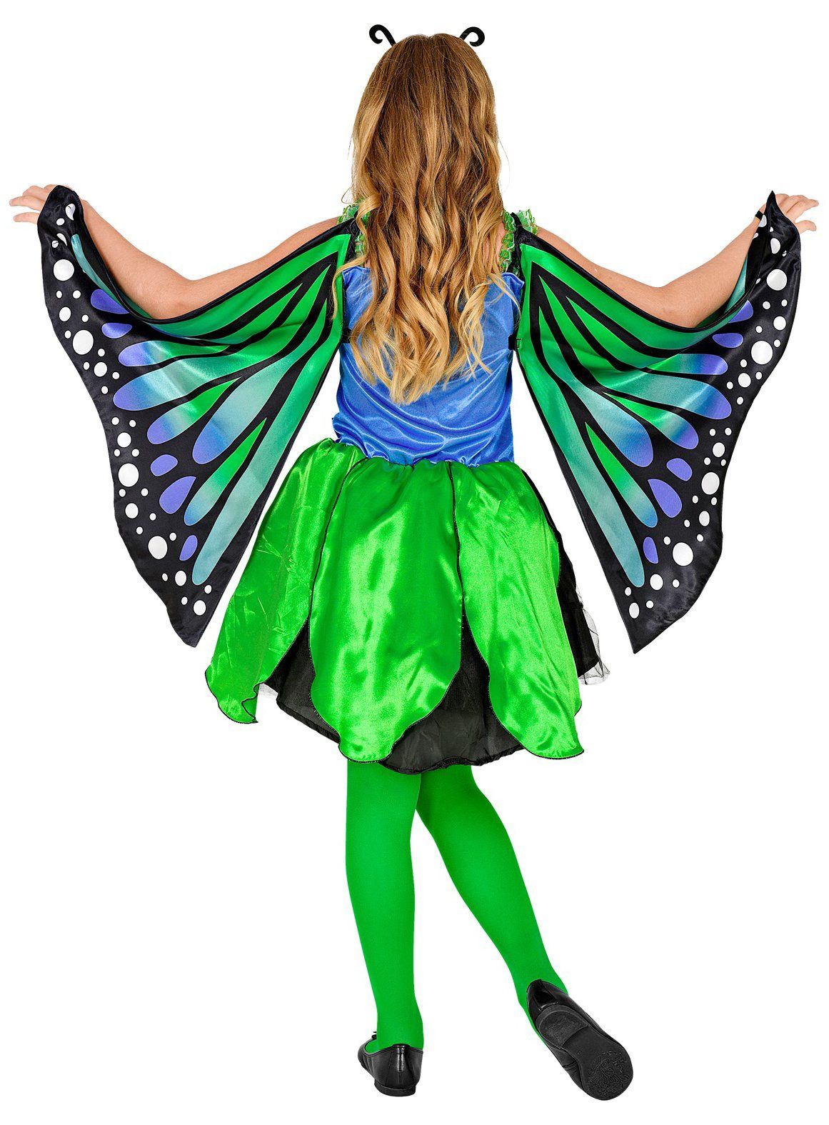 Widdmann Kostüm Schmetterling Kleid grün - Faschingskostüm Kinder, Blau-grünes Kostümkleid mit Stoff-Flügeln