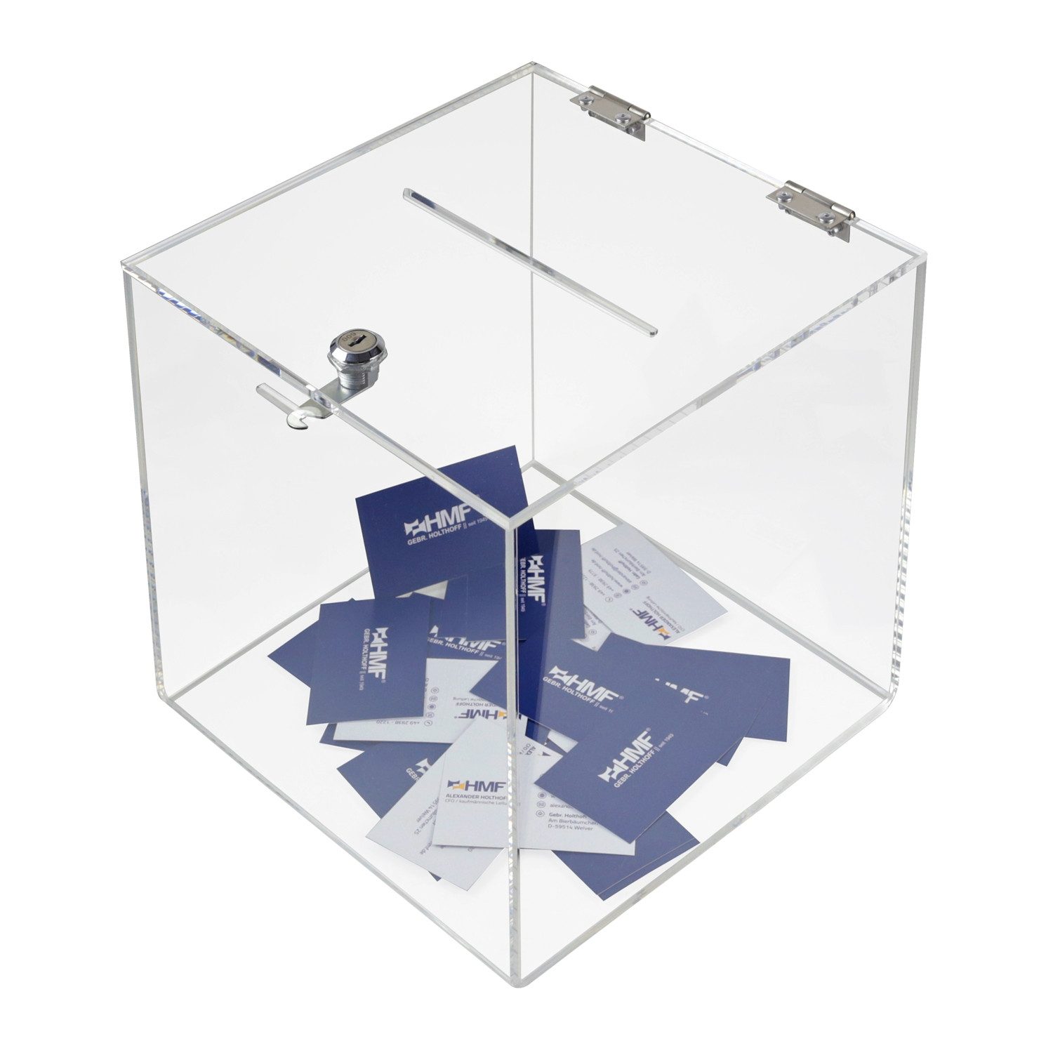 HMF Geldkassette Acryl Spendenbox 46917 mit Schloss, 25 x 25 x 25 cm, DIN A5, transparent
