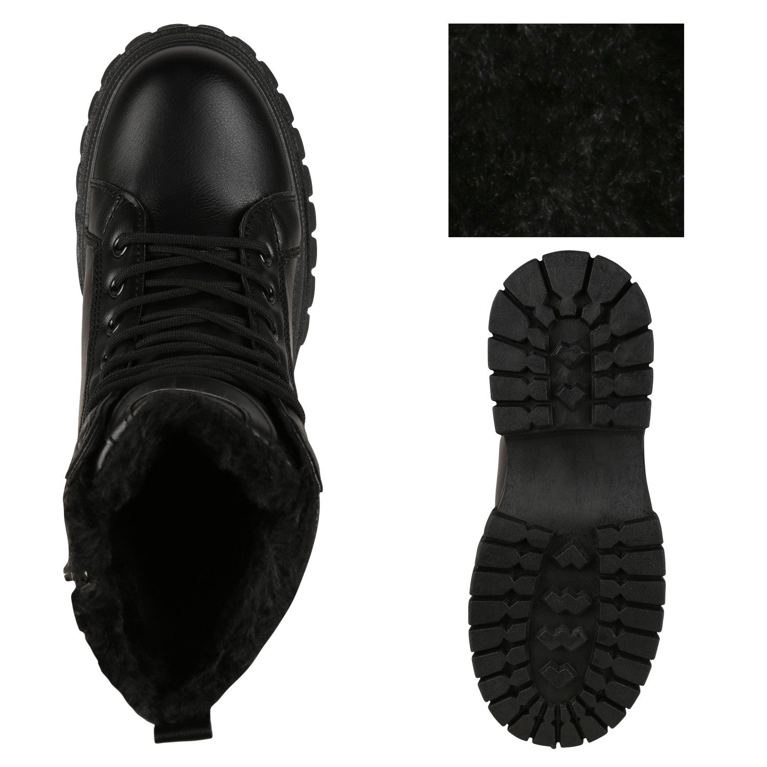 VAN HILL 837922 Plateaustiefelette Damen Warm Gefütterte Plateau Boots Profil-Sohle
