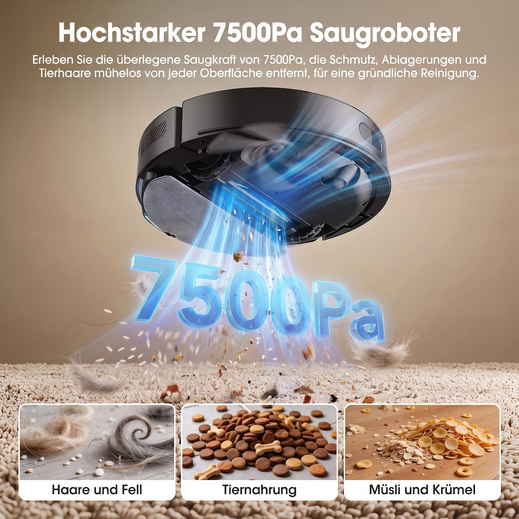 lubluelu Saugroboter L50 MAX mit Wischfunktion Sauger und Wisch Staubsauger 7500pa, 400 W, mit Beutel, Haarschneide-Anti-Verfilzungs-Technologie der Hauptbürste schwarz