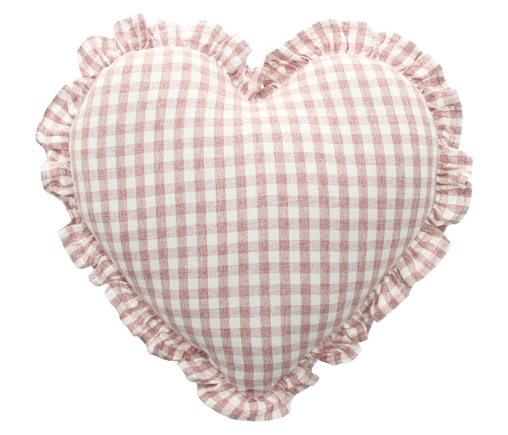 Dekoleidenschaft Dekokissen "Herz" Sofakissen Ø 35 cm, Zierkissen, Couchkissen, Kuschelkissen, Vintage Kissen in Herz-Form, rot-weiß kariert