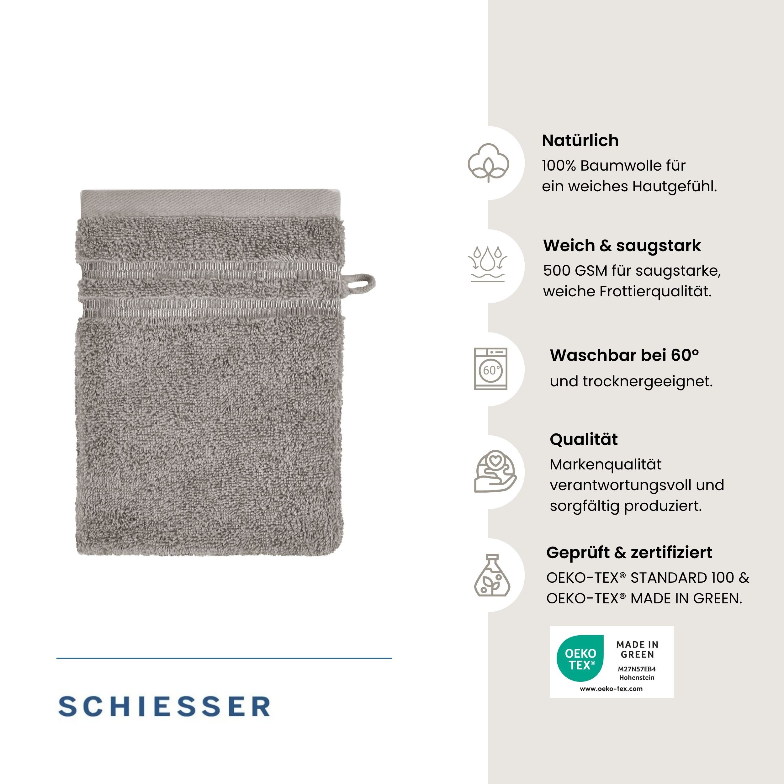 Schiesser Waschhandschuh Milano Waschhandschuh-Set aus weicher Baumwolle in Frottier-Qualität, (5-St), mit Webbordüre – Bild 2 von 5