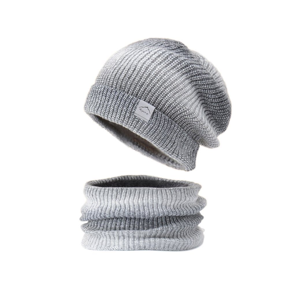 Zeaicos Strickmütze Wintermütze Strickmütze mit Schal Damen Warme Mütze Set Farbverlauf grau | Strickmützen
