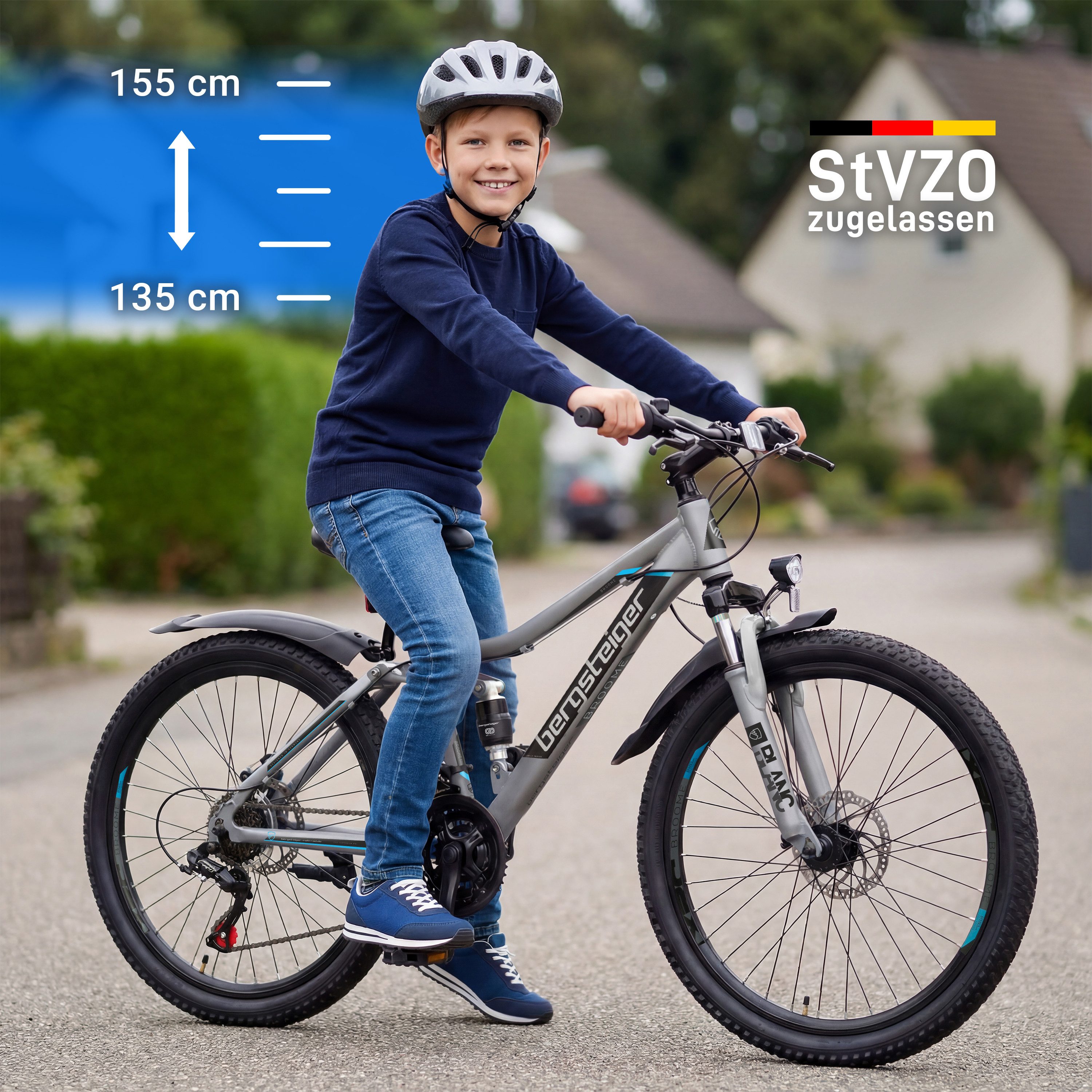 bergsteiger Kinderfahrrad Broome 24, 26 Zoll, Damen, Herren, Mountainbike, 21 Gang Shimano Shimano Tourney Schaltung Schaltwerk, Kettenschaltung, Scheibenbremsen
