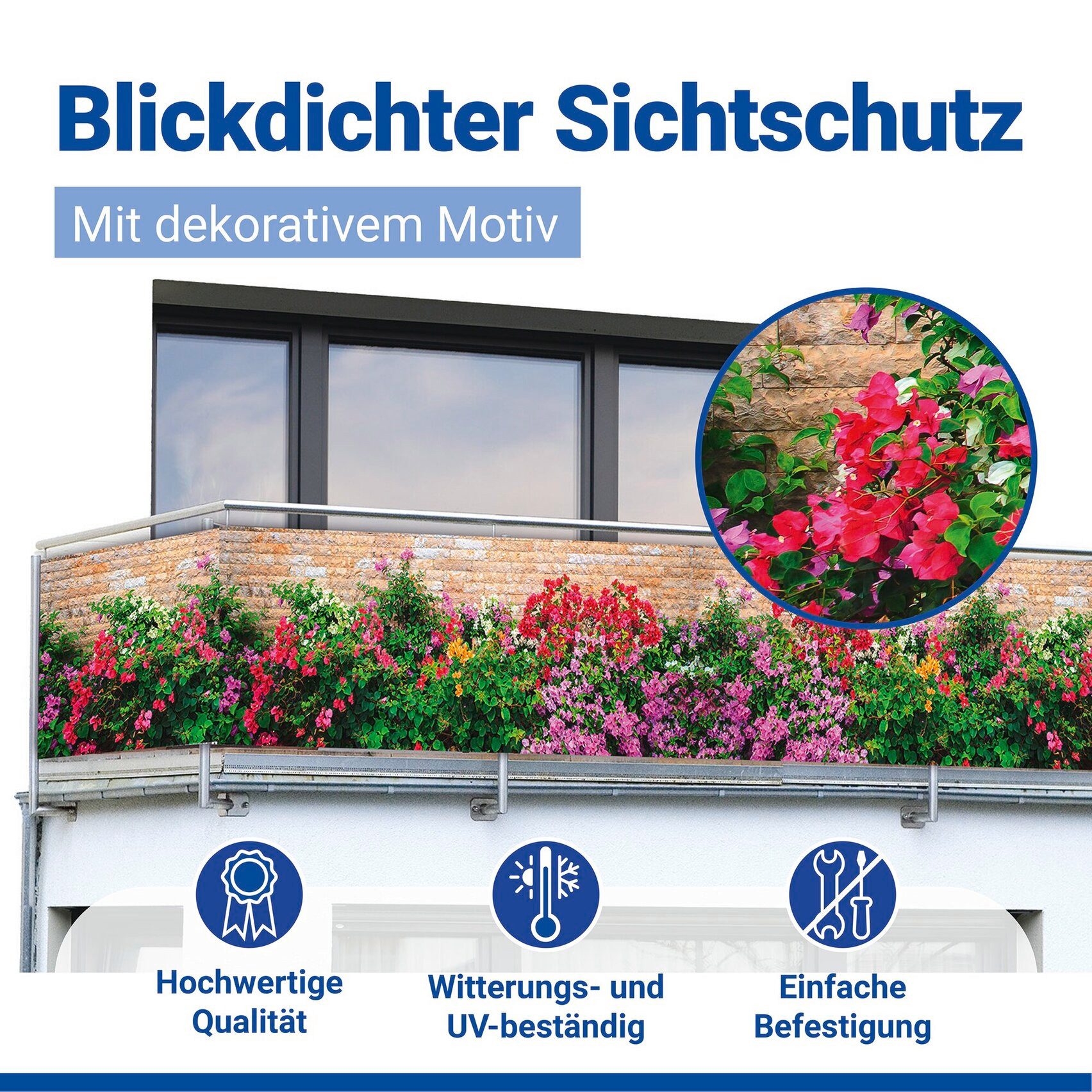 Maximex Balkonsichtschutz Mauer-Blumen 5 m, UV- und witterungsbeständig