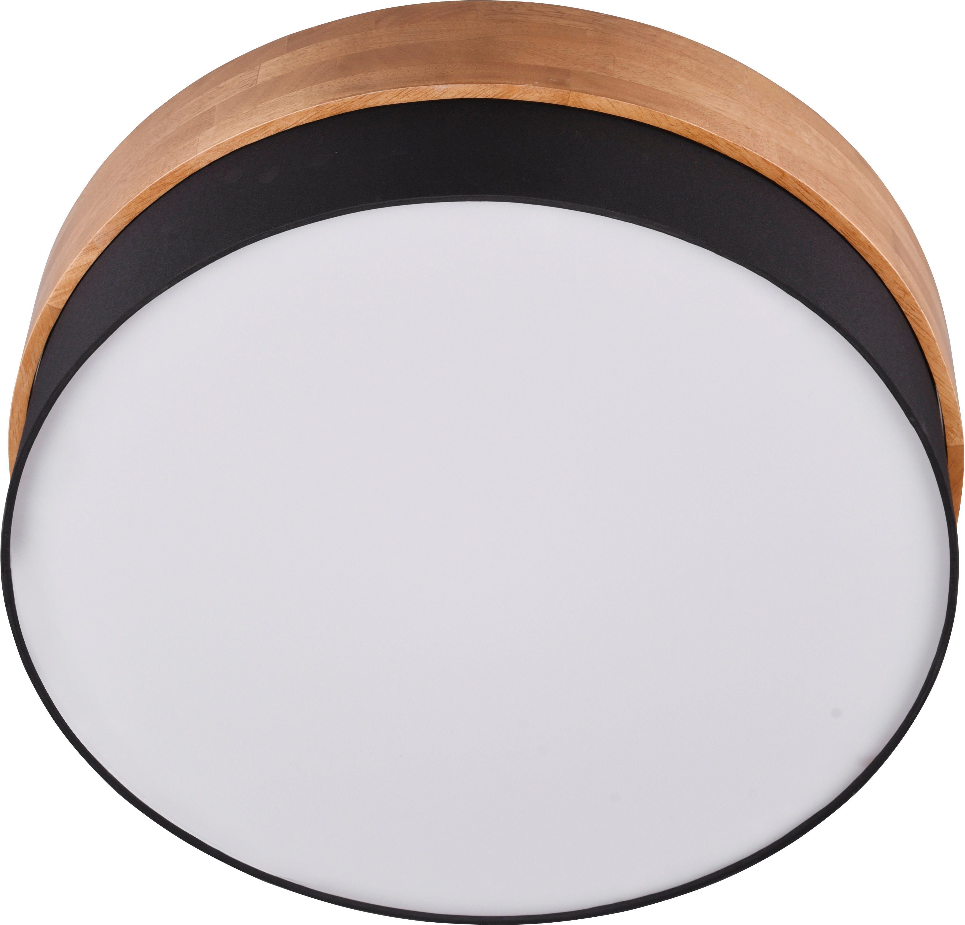 TRIO Leuchten Deckenleuchte Seasons, ohne Leuchtmittel, warmweiß - kaltweiß, Deckenlampe Holz mit Stoffschirm Ø50cm exkl 3xE27 max 40W