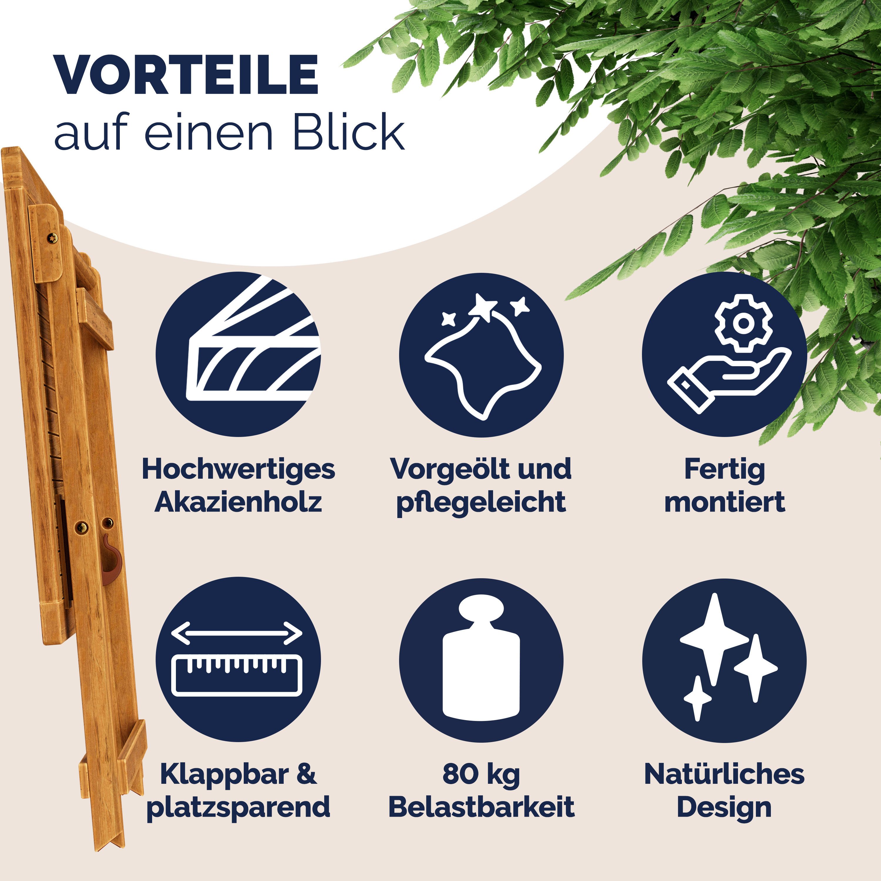 Casaria Klapptisch (1-St), Balkontisch Klappbar Holz 70x70cm 80kg Belastbar Balkon Garten Tisch