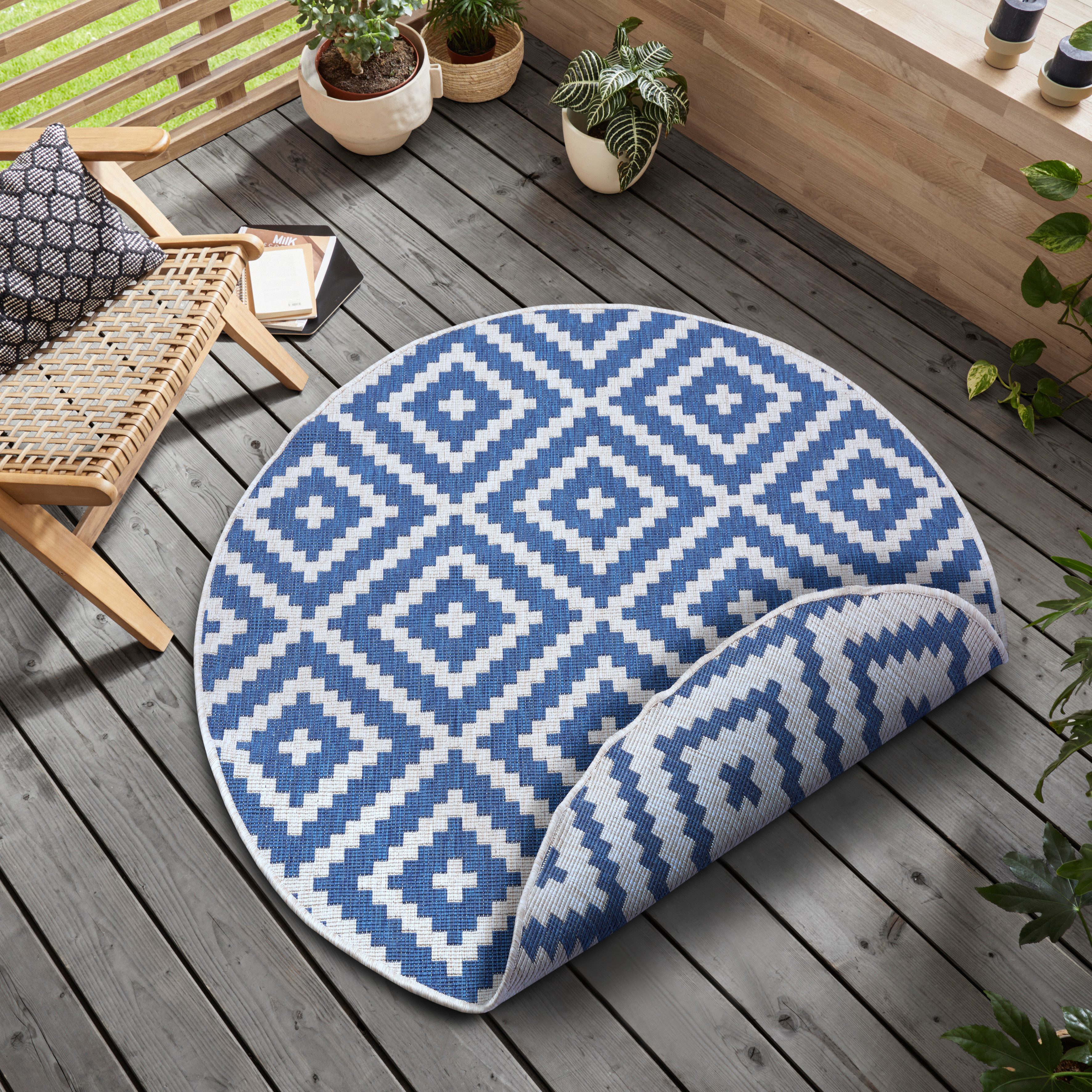 OTTO home Teppich Ronda Wendeteppich, rund, Höhe: 5 mm, Sisal-Optik, Flachgewebe, In- und Outdoor, geometrisches Boho Design