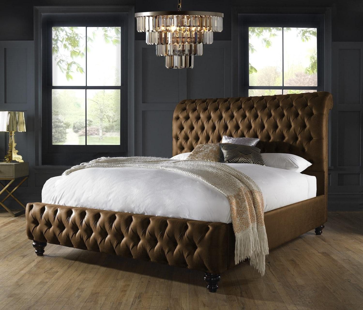 Xlmoebel Bett Exklusives Schlafzimmerbett mit gepolstertem Design - Luxuriöses (Chesterfield Bett), Hergestellt in Europa