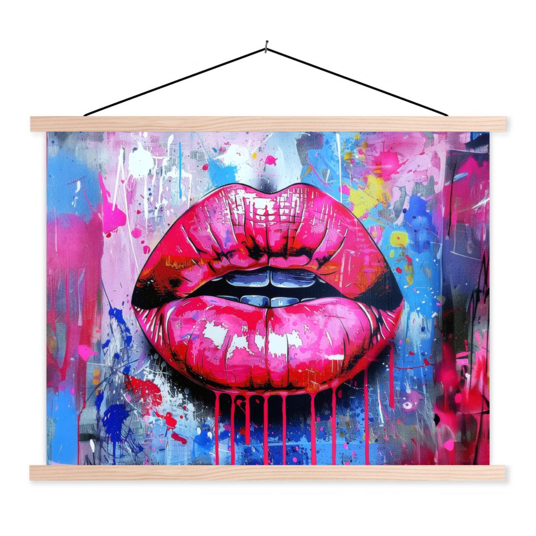 MuchoWow Poster Graffiti - Lippen - Hellrosa - Gemalt, (1 St), Posterleiste, Textilposter für Wohnzimmer, Bilderleiste, 40x30 cm
