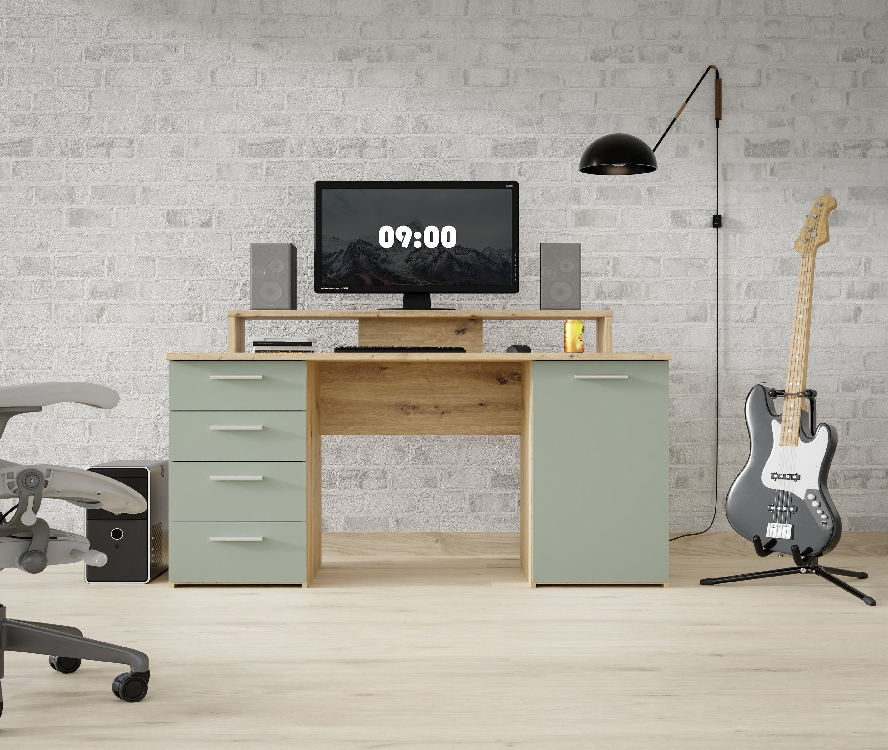 freiraum Schreibtisch Net, in Artisna Eiche und salbei - 145x90,7x60cm (BxHxT)