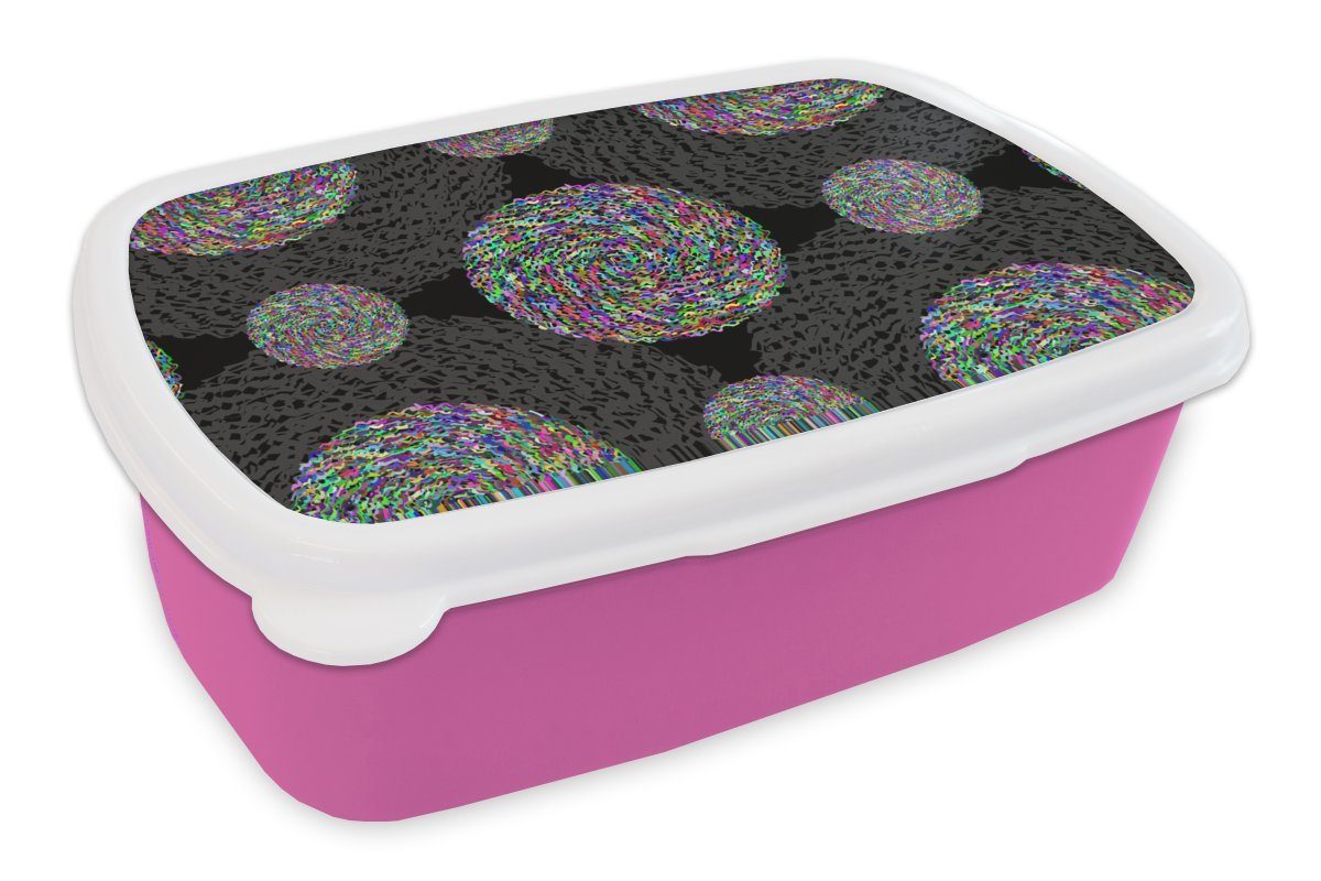 MuchoWow Lunchbox Regenbogen - Design - Kreis - Muster, Kunststoff, (2-tlg), Brotbox für Erwachsene, Brotdose Kinder, Snackbox, Mädchen, Kunststoff rosa