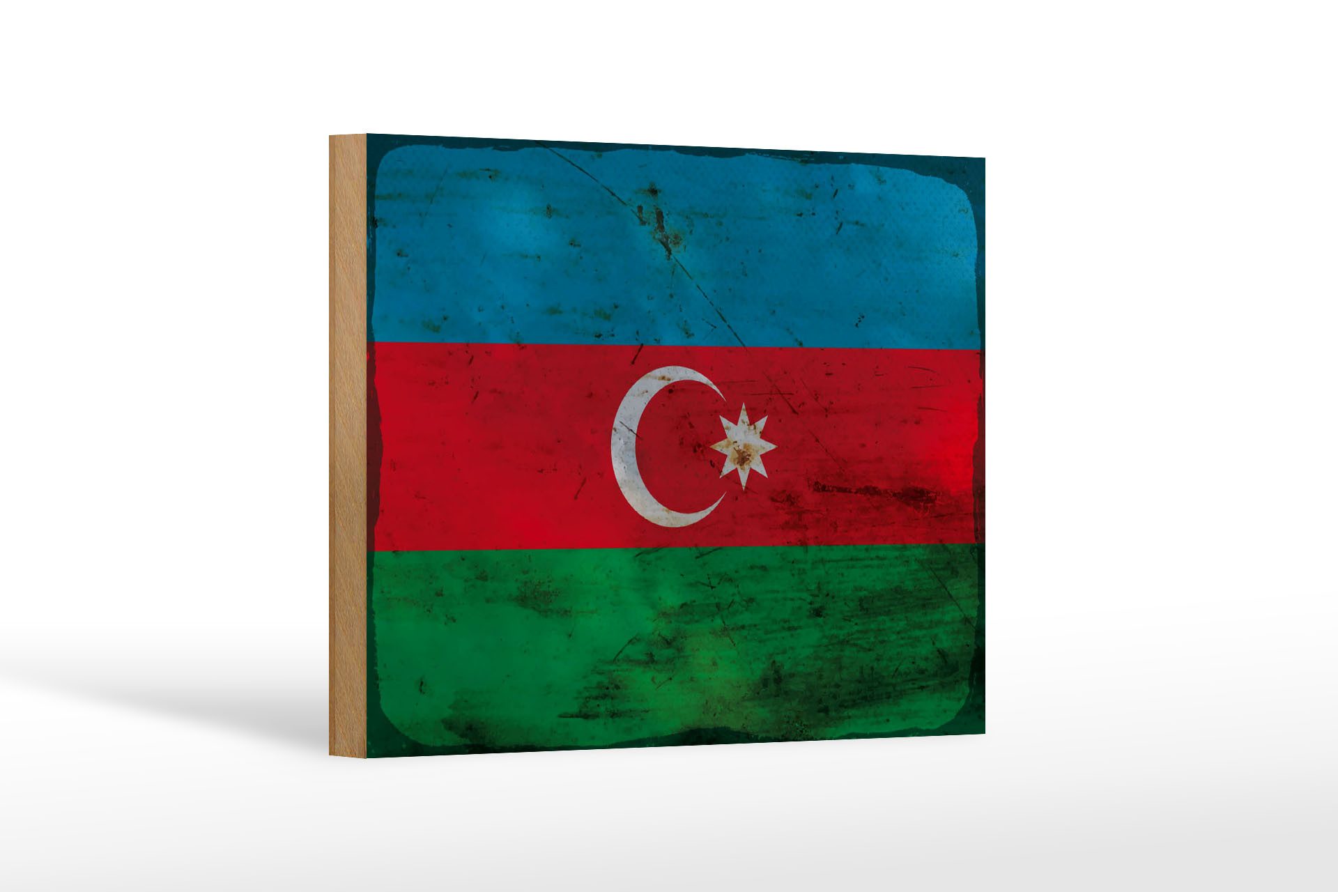 Femer GmbH Holzbild Flagge Aserbaidschan 18x12 cm Azerbaijan Rost, Flaggen (1 St), Glatte Holzfaserplatte (MDF), vorn beschichtet