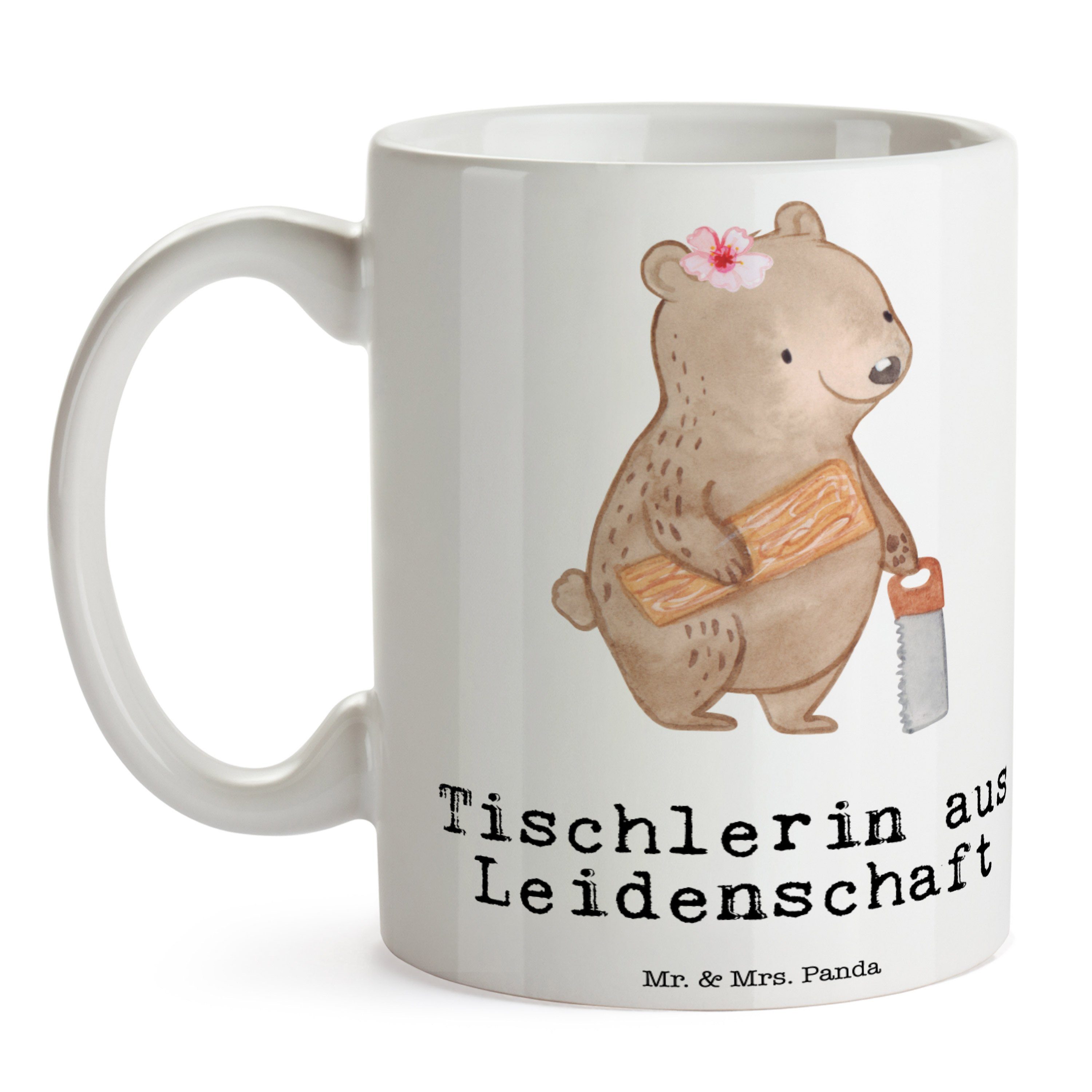 Leidenschaft Geschenk, Weiß Tasse Firma, - Tischlerin - Mrs. Mr. Absch, Teetasse, aus Keramik Panda &