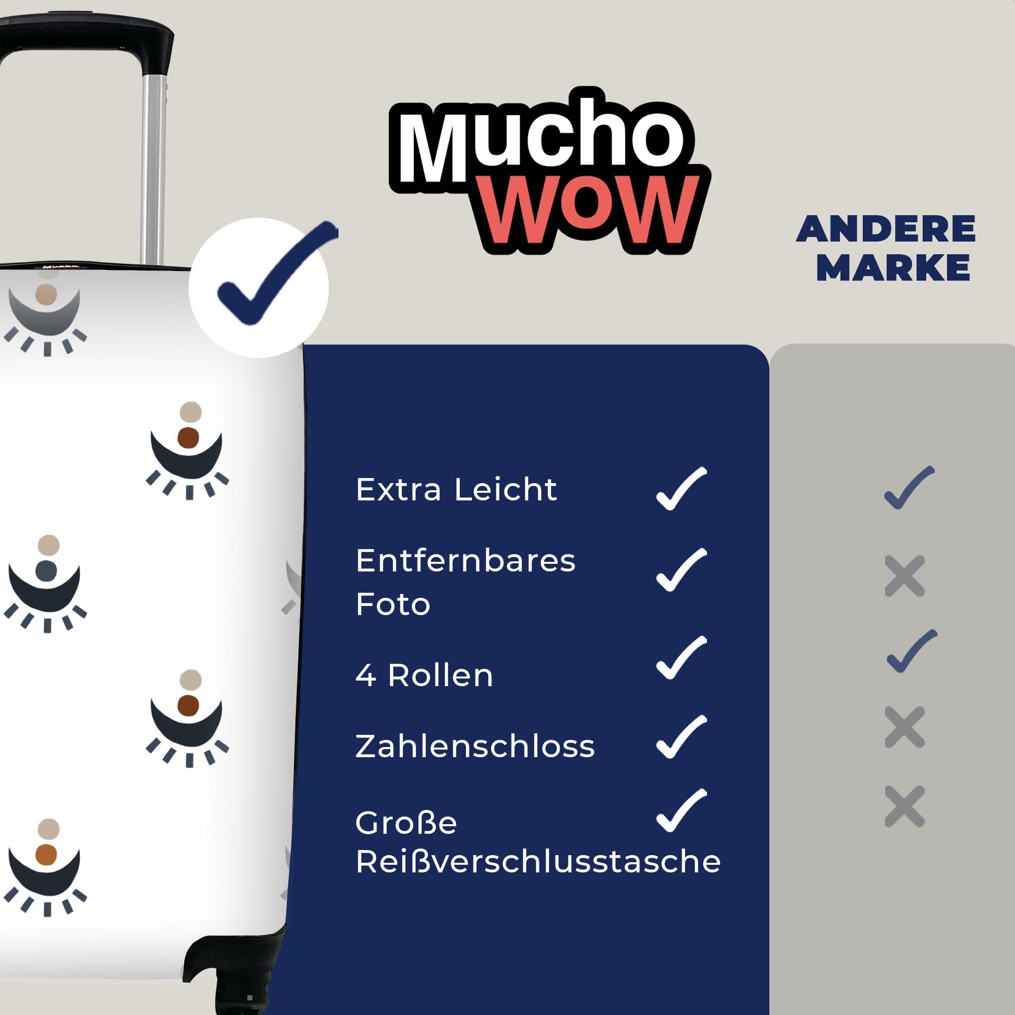 MuchoWow Handgepäckkoffer - Ferien, mit Trolley, 4 Rollen, rollen, Punkte, Mond Reisekoffer - Handgepäck Muster Reisetasche für
