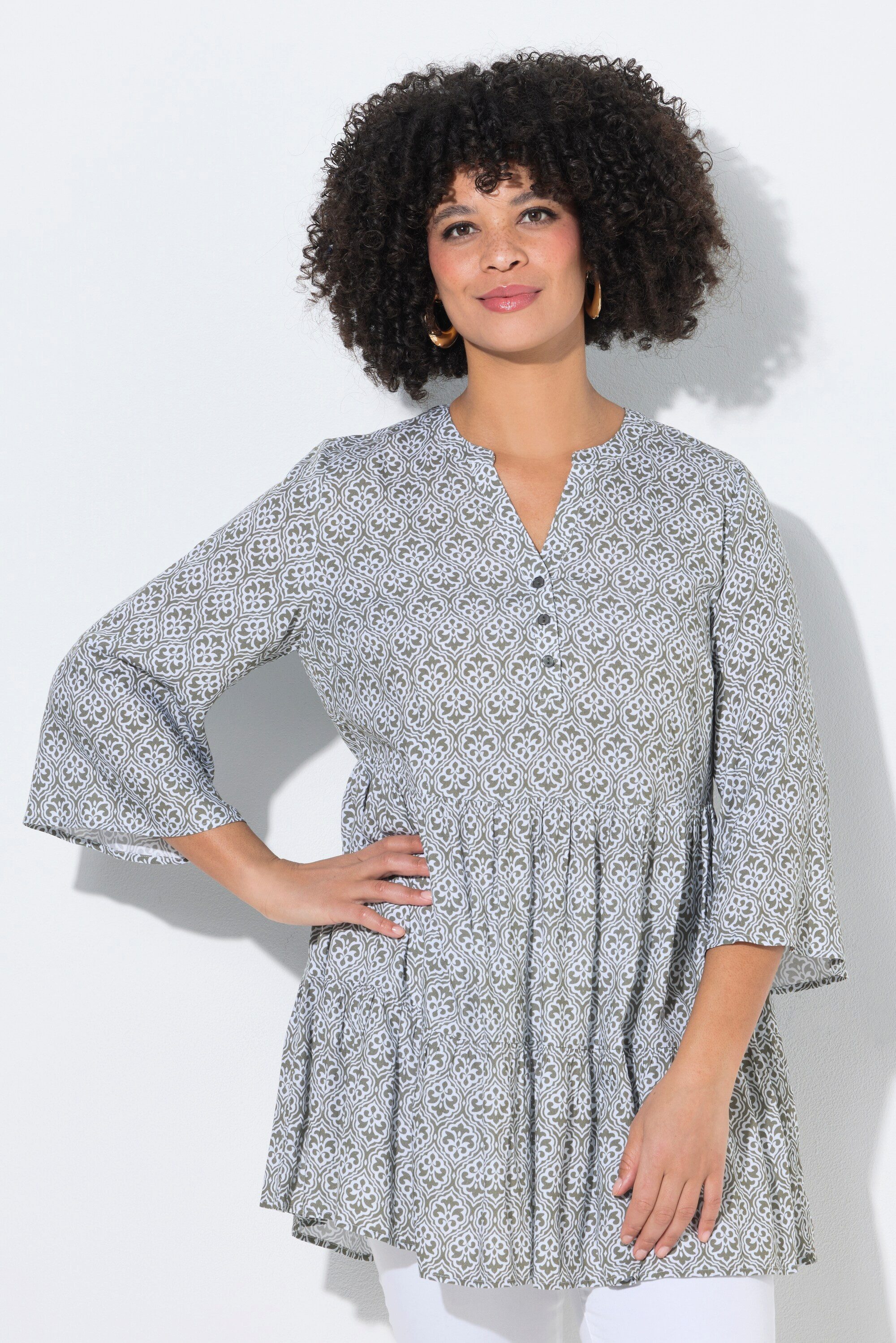 Angel of Style Tunika Longtunika A-Linie Ornament-Muster 3/4-Ärmel