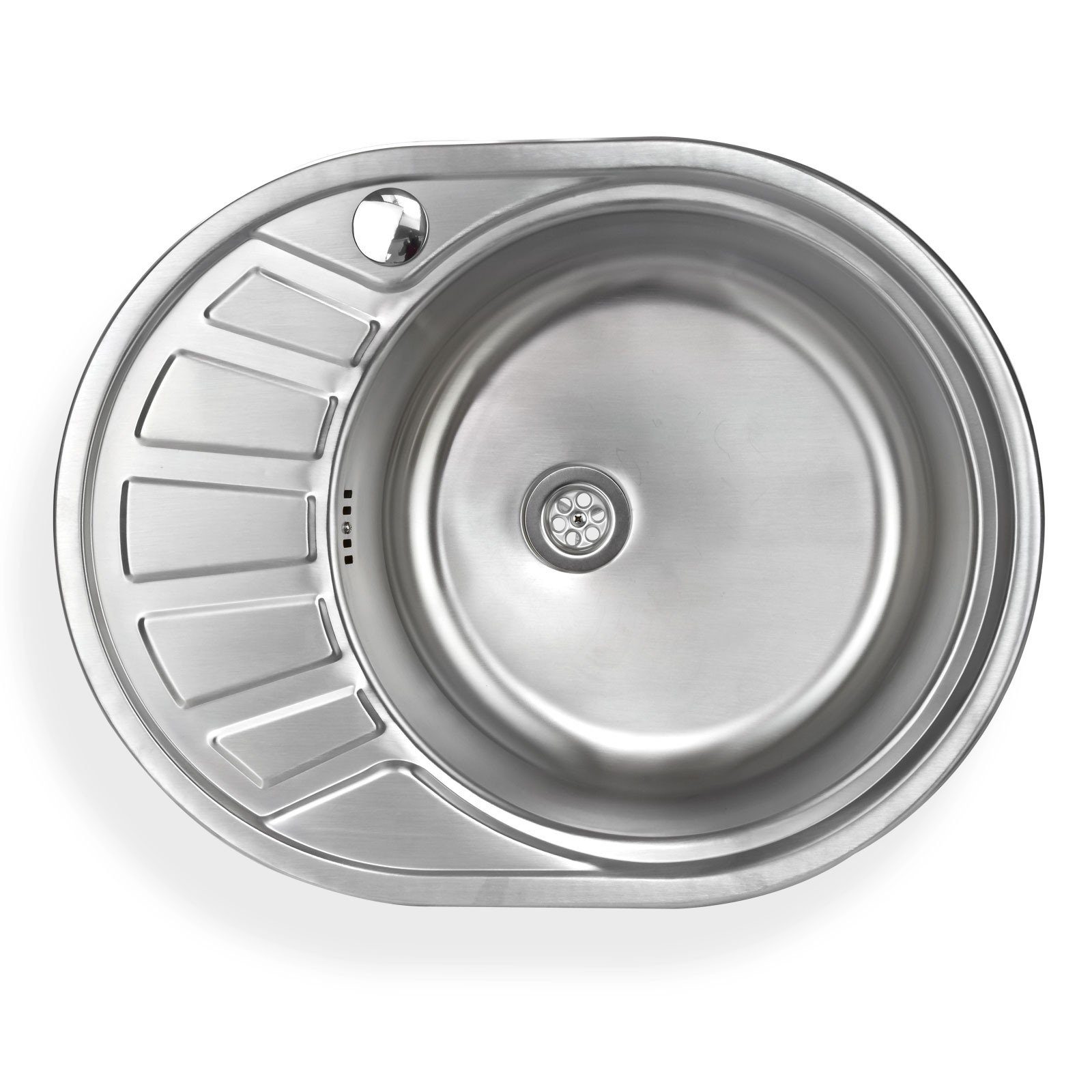 Stabilo Sanitär Edelstahlspüle Einbauspülbecken Chrom oval aus Edelstahl mit Abtropffläche links, 45.5/58 cm, (Komplett-Set, mit komplettem Siphon), Spüle ist Rost-und Hitzebeständig.