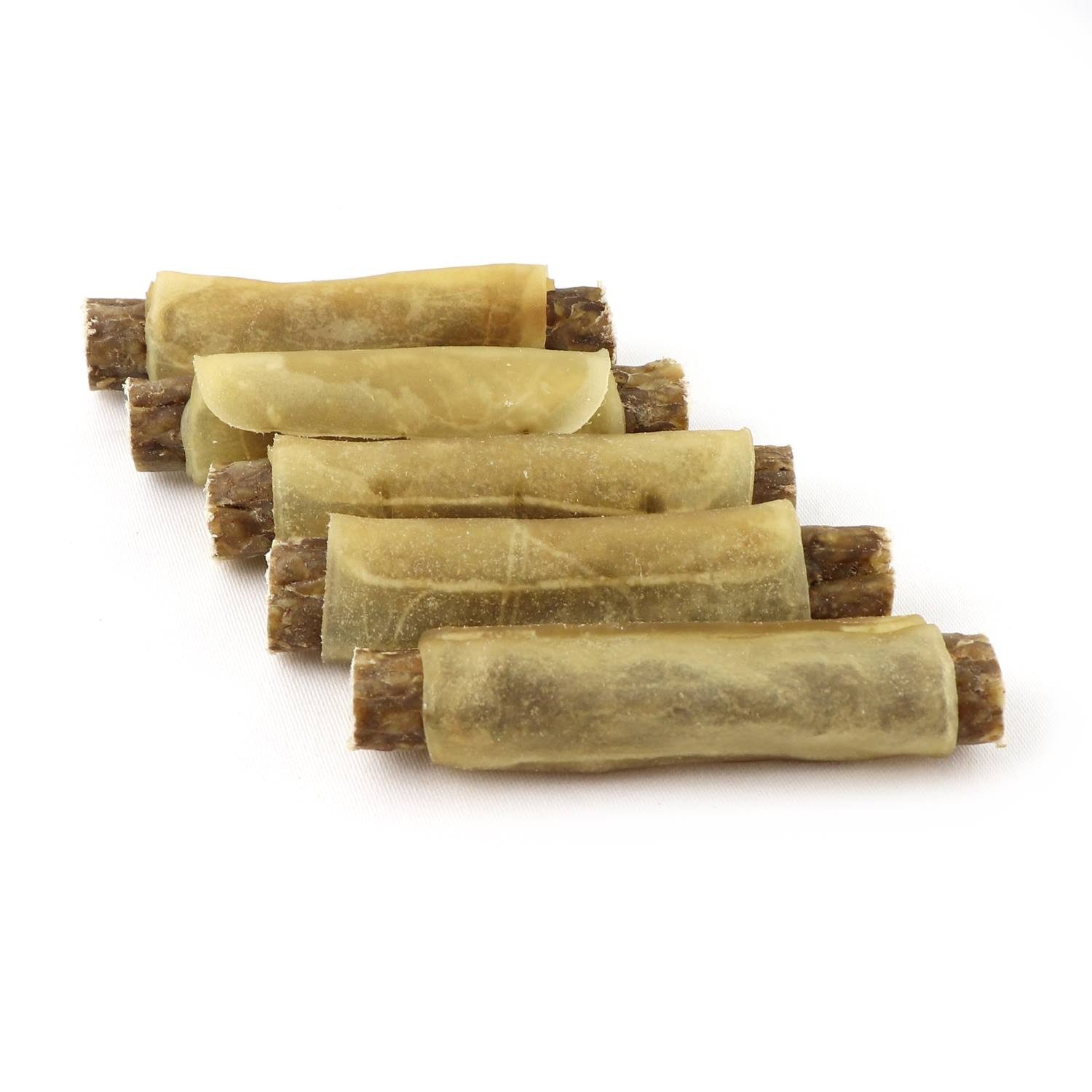 DOGBOSS DOGBOSS 100% Natur gefüllte Kaurollen, hergestellt in EU 5er Set Ente Apfel 13 cm, Snack für: Hunde