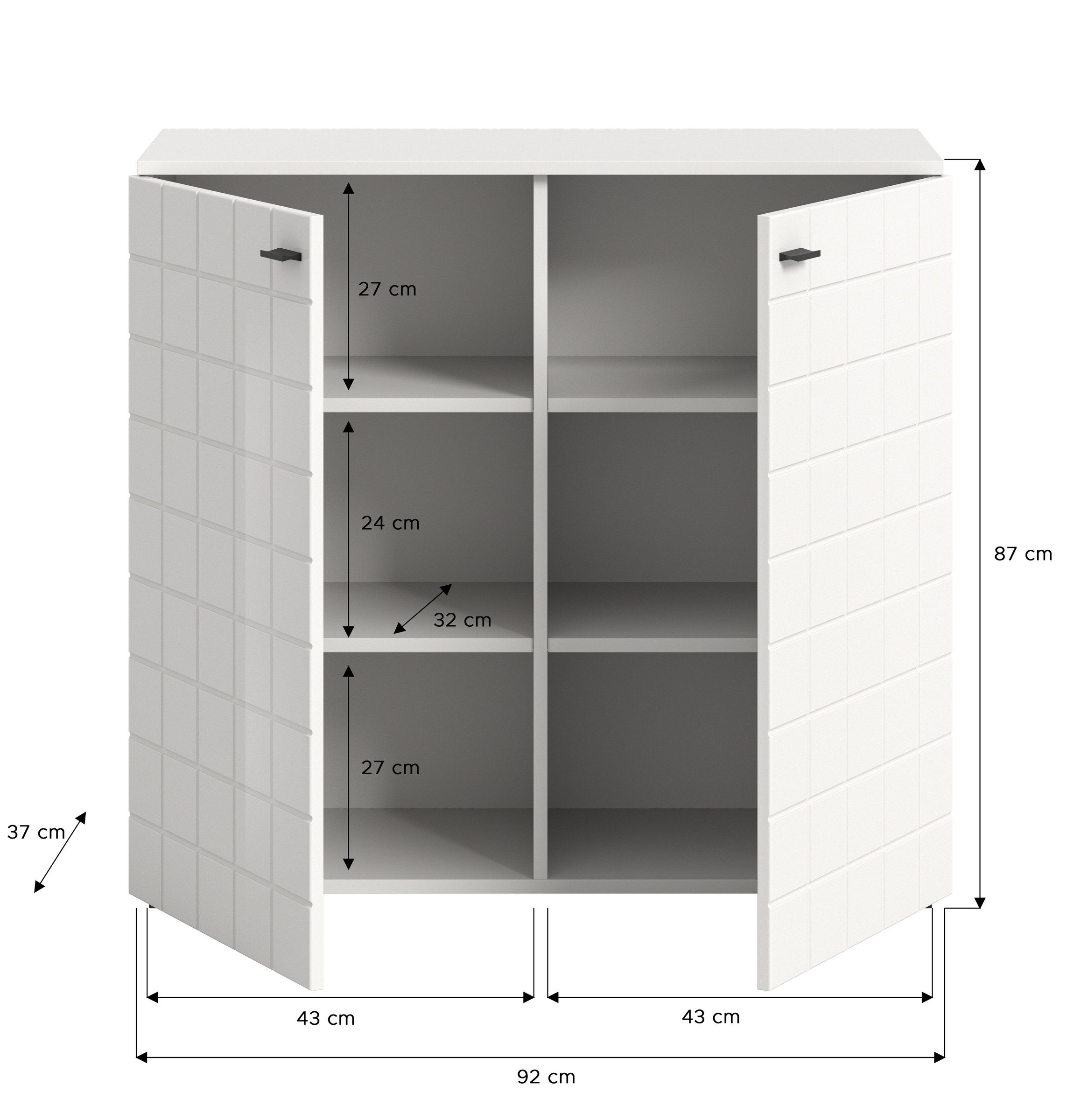 freiraum Kommode Monte, in Weiß / Weiß Hochglanz - 92x86x37cm (BxHxT)