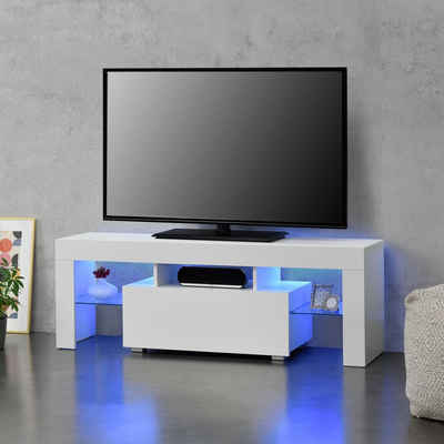 en.casa TV-Board, »Grimsey« Fernsehtisch mit LED Beleuchtung und Glasablage