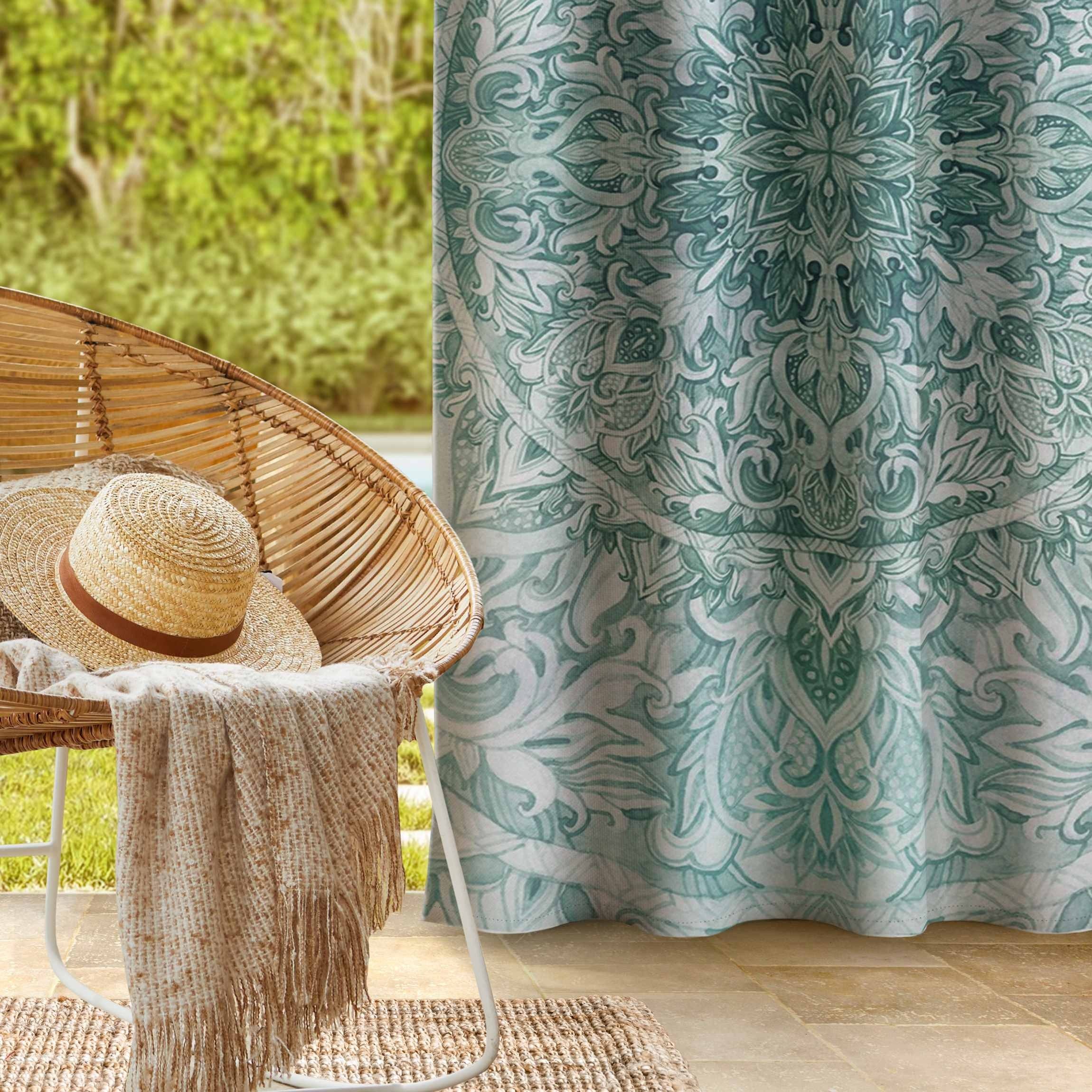Bilderdepot24 Outdoorvorhang Wetterfest Gardinen Spirituell Mandala Aquarell Ornament Muster Türkis (1 St), Ösen, blickdicht, Outdoor-geeigneter Vorhangstoff 370 g/m², Outdoor Vorhang Balkon Terrasse Verdunkelungs Vorhänge Sonnenschutz