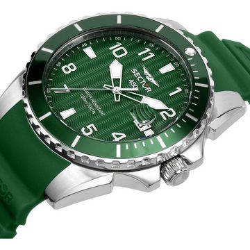 Sector Quarzuhr Sector Herren Armbanduhr Analog, Herren Armbanduhr rund, groß (ca. 44mm), Silikonarmband grün, Fashion