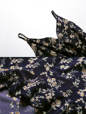 B.X Druckkleid Damen Langes,Volantkleid, unregelmäßiges Trägerkleid mit Sommerkleid Sommerblumen-Staubblatt-Print mit V-Ausschnitt, rückenfrei Midikleid