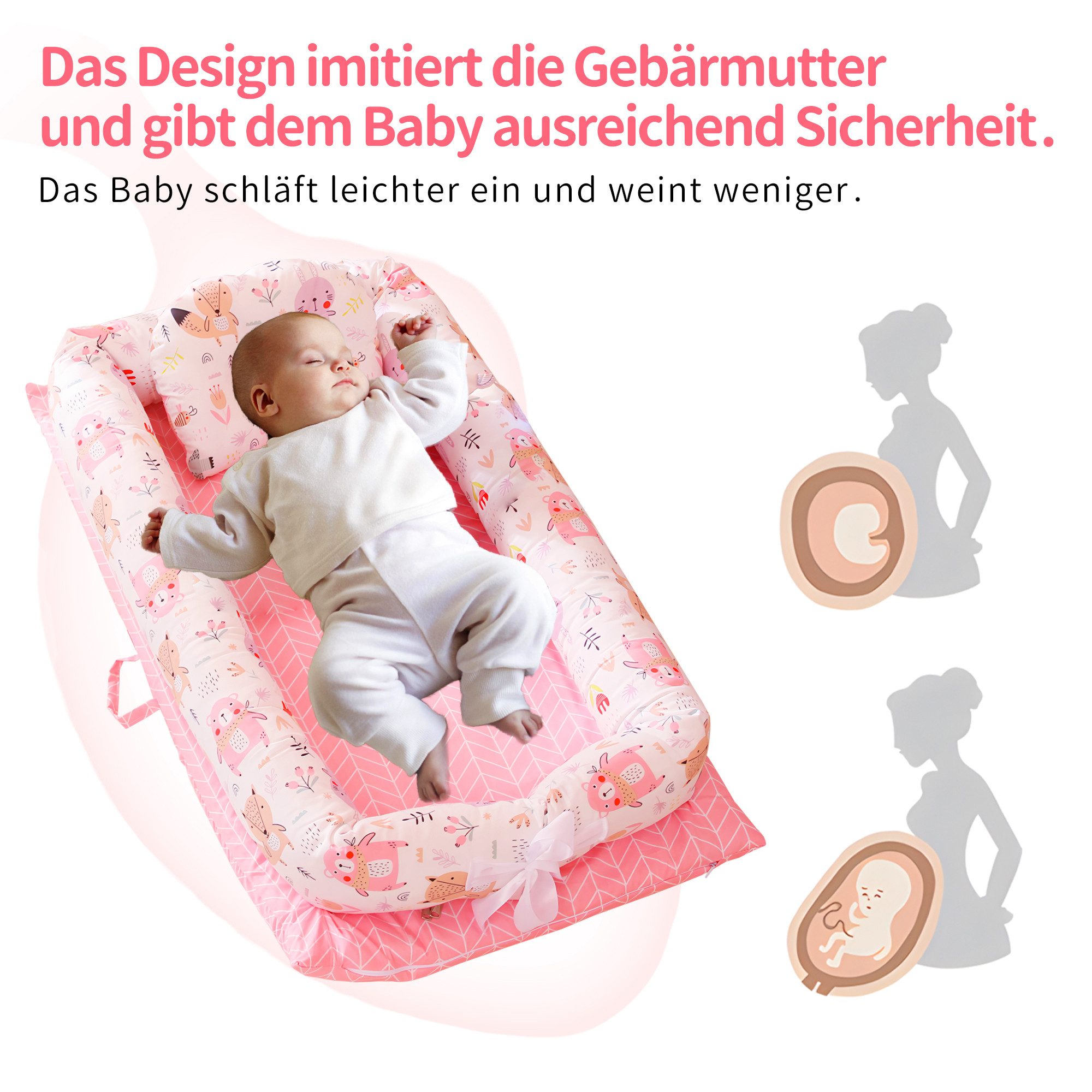 SEHAUSEU Kuschelnest Bettnestchen Babylounge Babykokon mit Decke und Kissen Wickelauflage – Bild 3 von 5