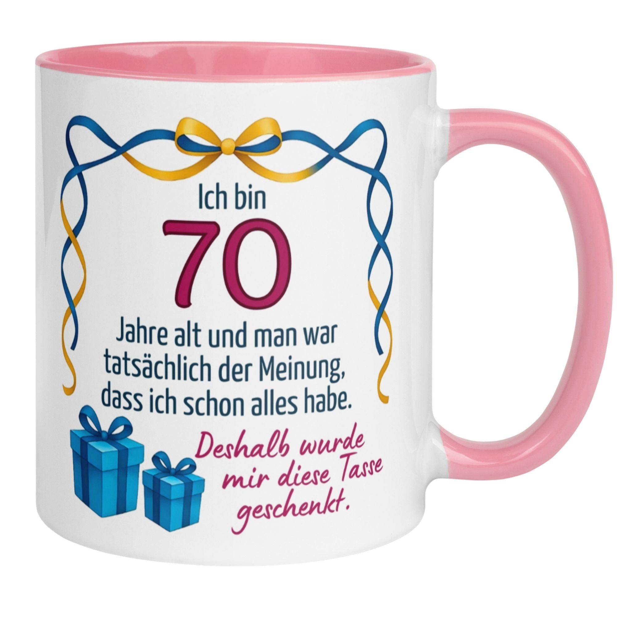 Momentals Tasse 70. Geburtstag Frau – Man war der Meinung – Geburtstagsgeschenk, Gratis Versand · Links-&Rechtshänder · Spülmaschinenfest