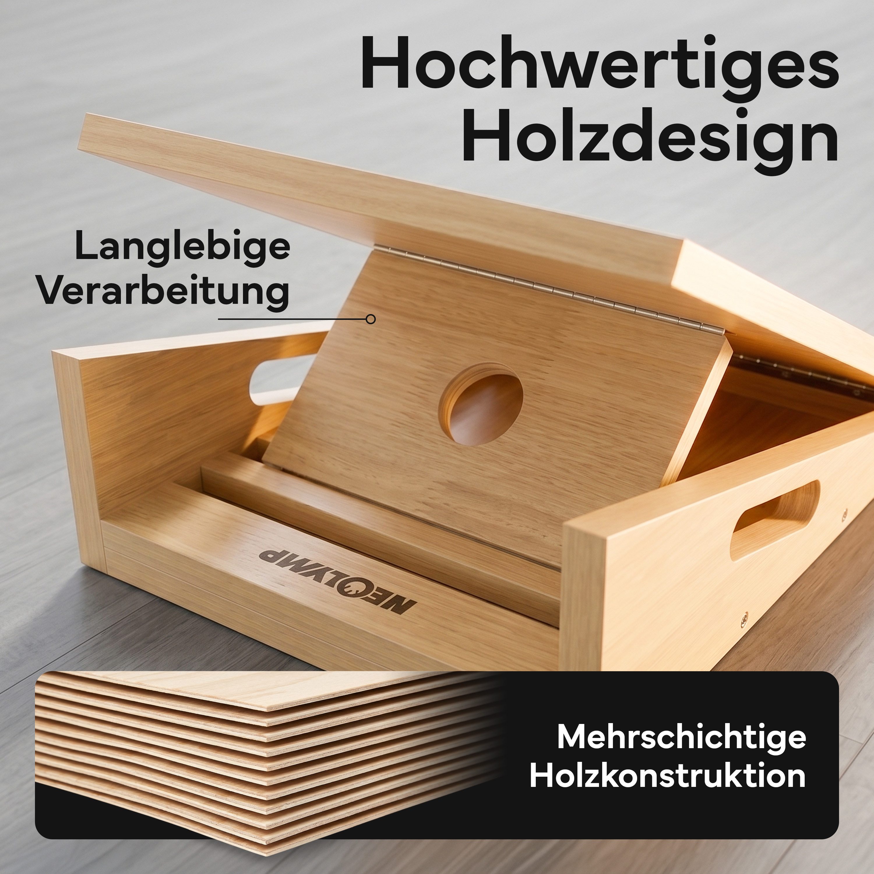NEOLYMP Balanceboard Wadendehner Schrägbrett aus Holz mit 5 Winkeln bis 35°