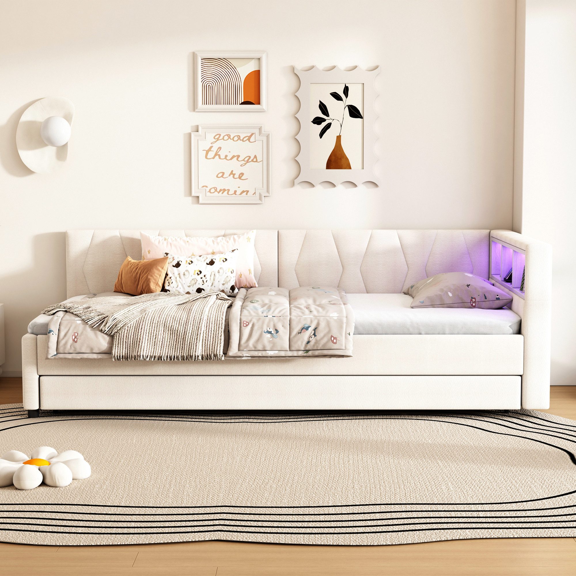 Flieks Daybett, LED Polsterbett Schlafsofa 90x200cm & Ausziehbett 90x190cm günstig online kaufen