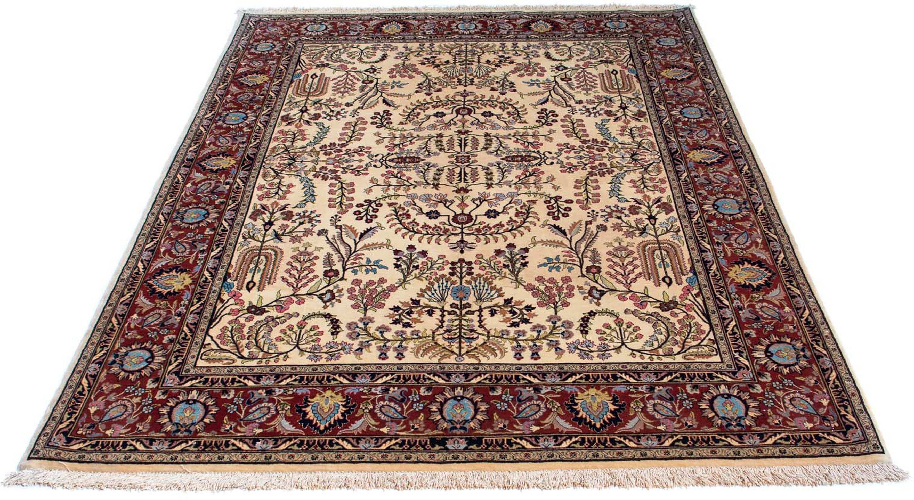 Orientteppich Perser - Ghom - 207 x 142 cm - beige, morgenland, rechteckig, Höhe: 10 mm, Wohnzimmer, Handgeknüpft, Einzelstück mit Zertifikat