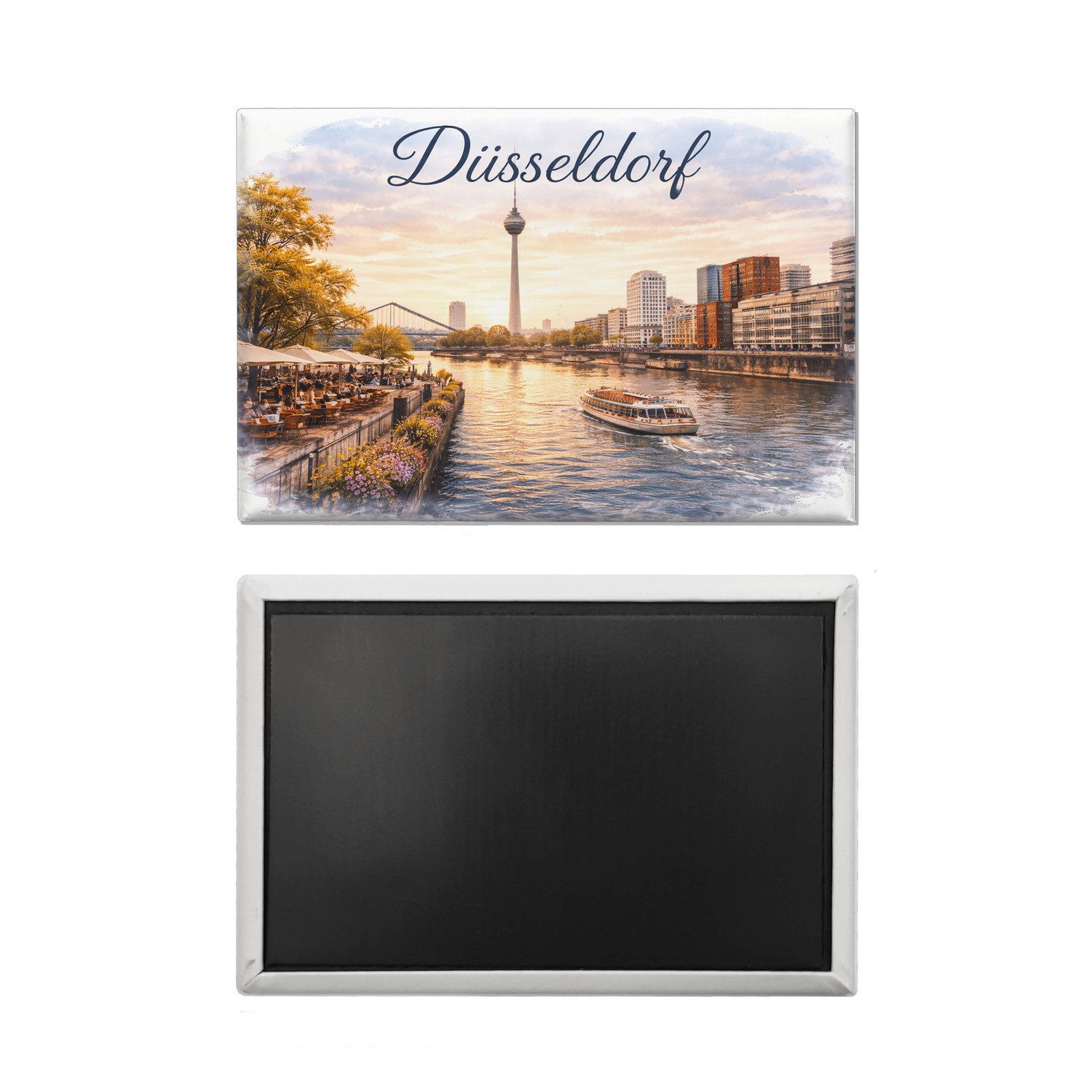 speecheese Magnet Düsseldorf Skyline Rheinturm Flussufer Metallschild – Bild 2 von 2