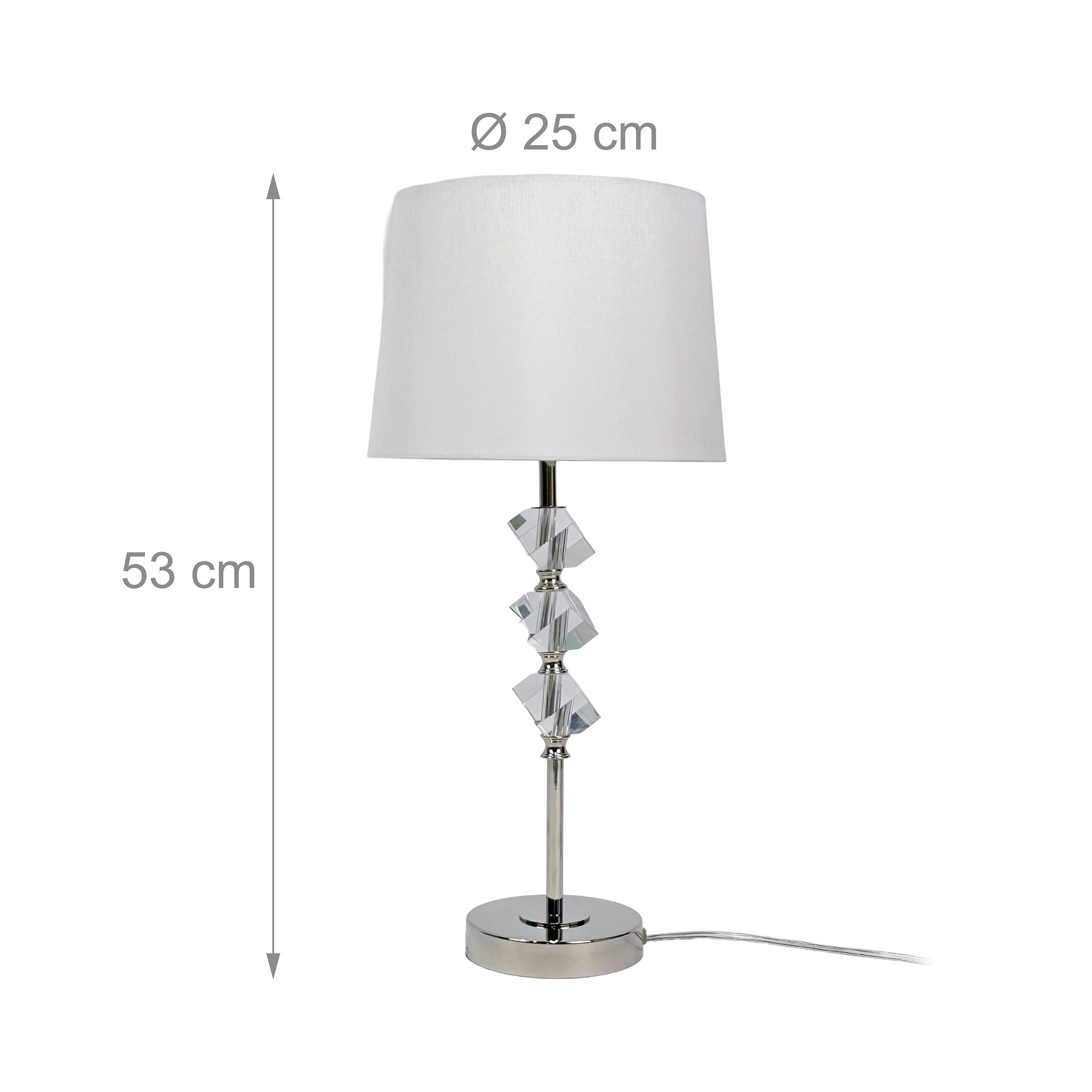 relaxdays Tischleuchte Tischlampe mit Kristall & Seidenschirm, ohne Leuchtmittel, Leuchtmittel nicht enthalten, E27-Fassung, Maximale Leistung 60 W, Creme – Bild 4 von 5