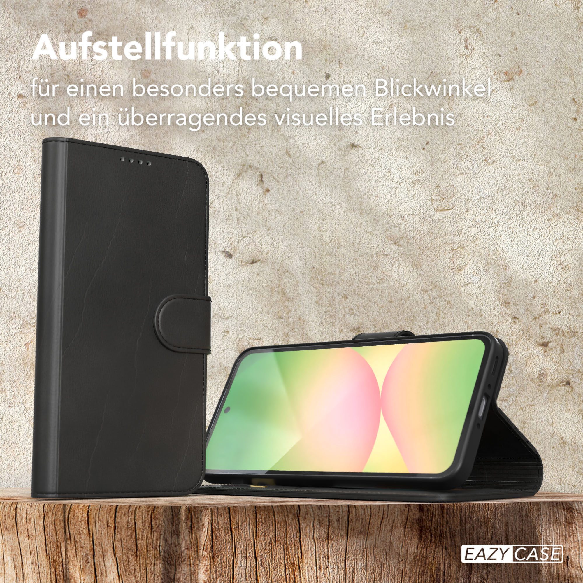 EAZY CASE Handyhülle Business Handytasche Samsung Galaxy A56 5G 6,7 Zoll, Schutzhülle mit Standfunktion zum Aufklappen aufstellbar Etui Schwarz – Bild 4 von 5