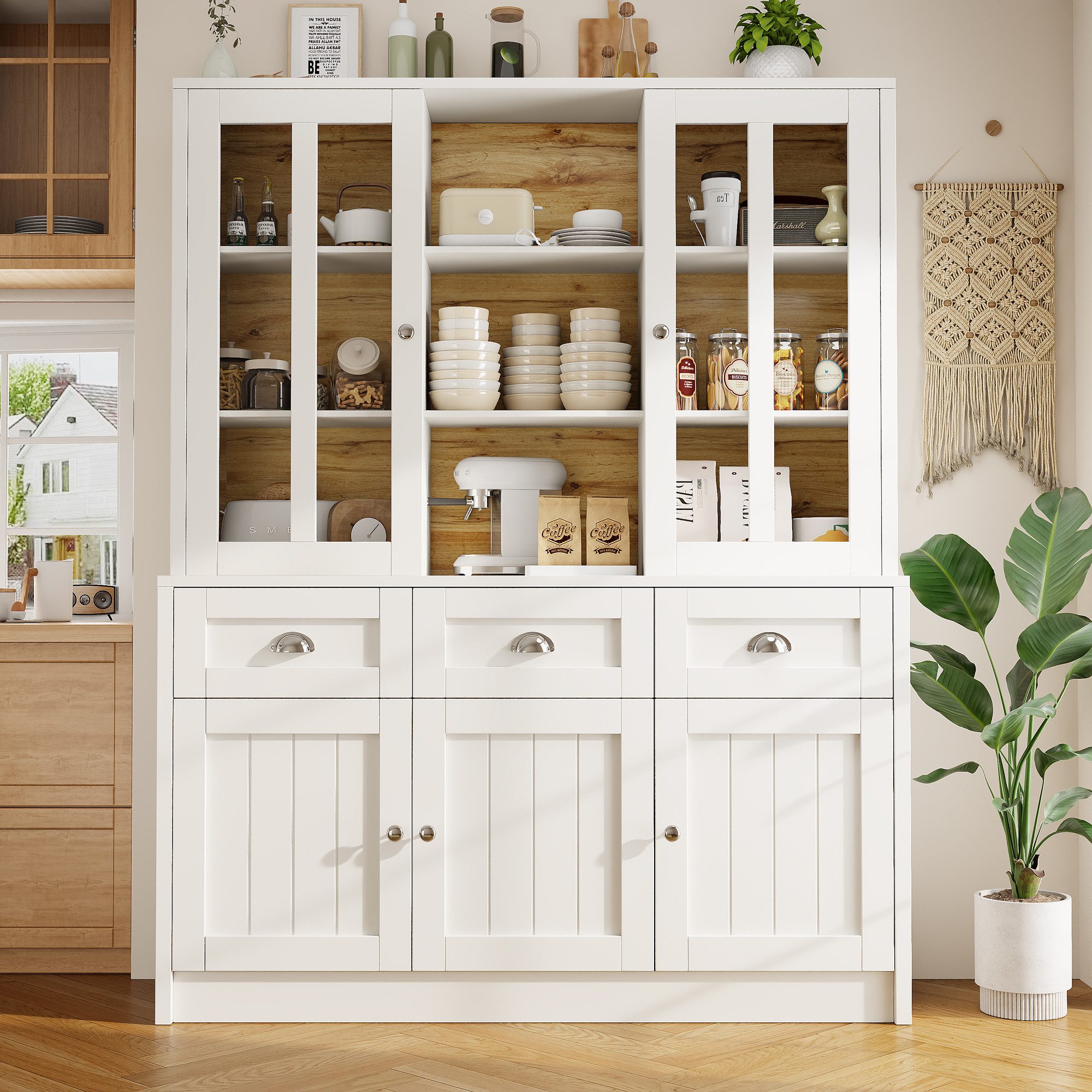 REDOM Hochschrank Küchenschrank,Esszimmerschrank (140x38,5x175 cm Moderner Hochschrank für Wohnzimmer & Küche – Vitrinenschrank mit Schubladen., 1-St)