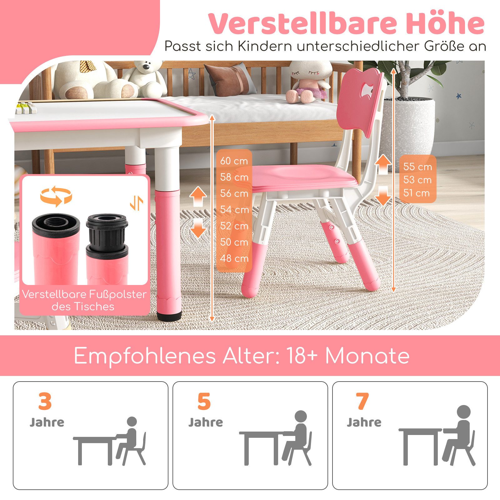 COSTWAY Kindersitzgruppe, (5-tlg), 5 TLG. mit Kindertisch & 4 Kinderstühle günstig online kaufen