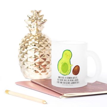 Mr. & Mrs. Panda Teeglas Avocado Kern rollt - Transparent - Geschenk, Tasse mit Henkel, Teebec, Premium Glas, Edler Aufdruck