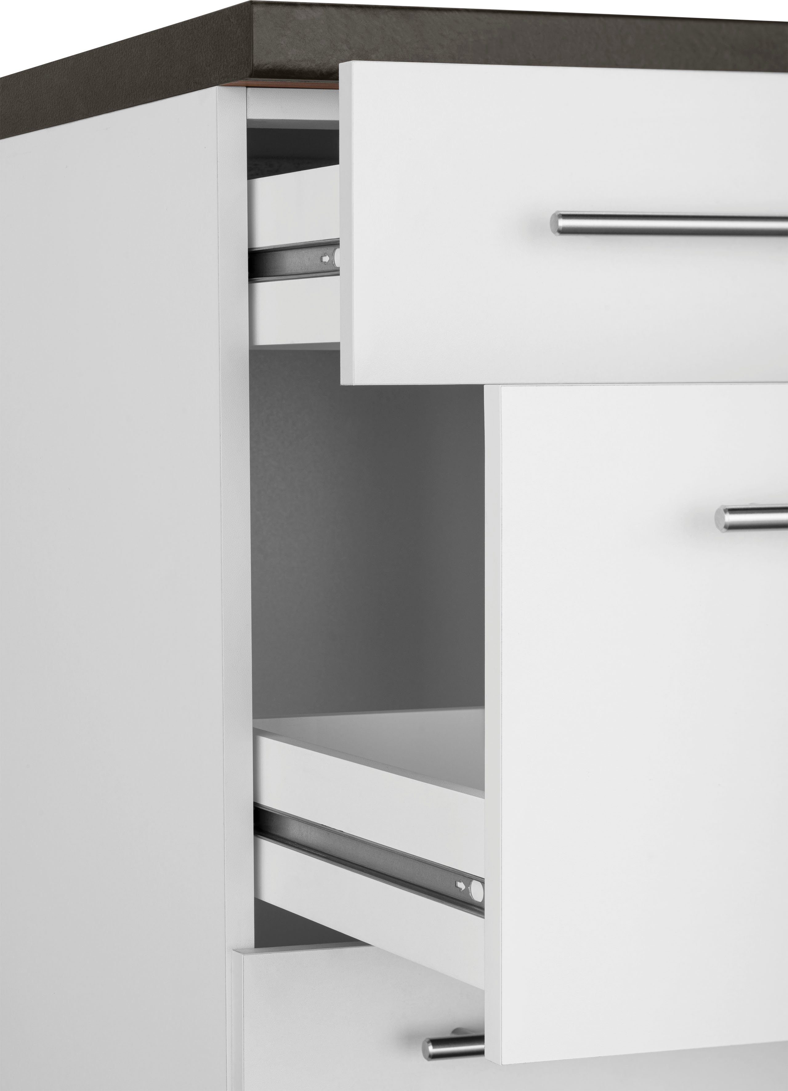 50 schwarz 2 Küchen Auszügen wiho großen Weiß mit cm | Unna weiß/granit breit, Unterschrank