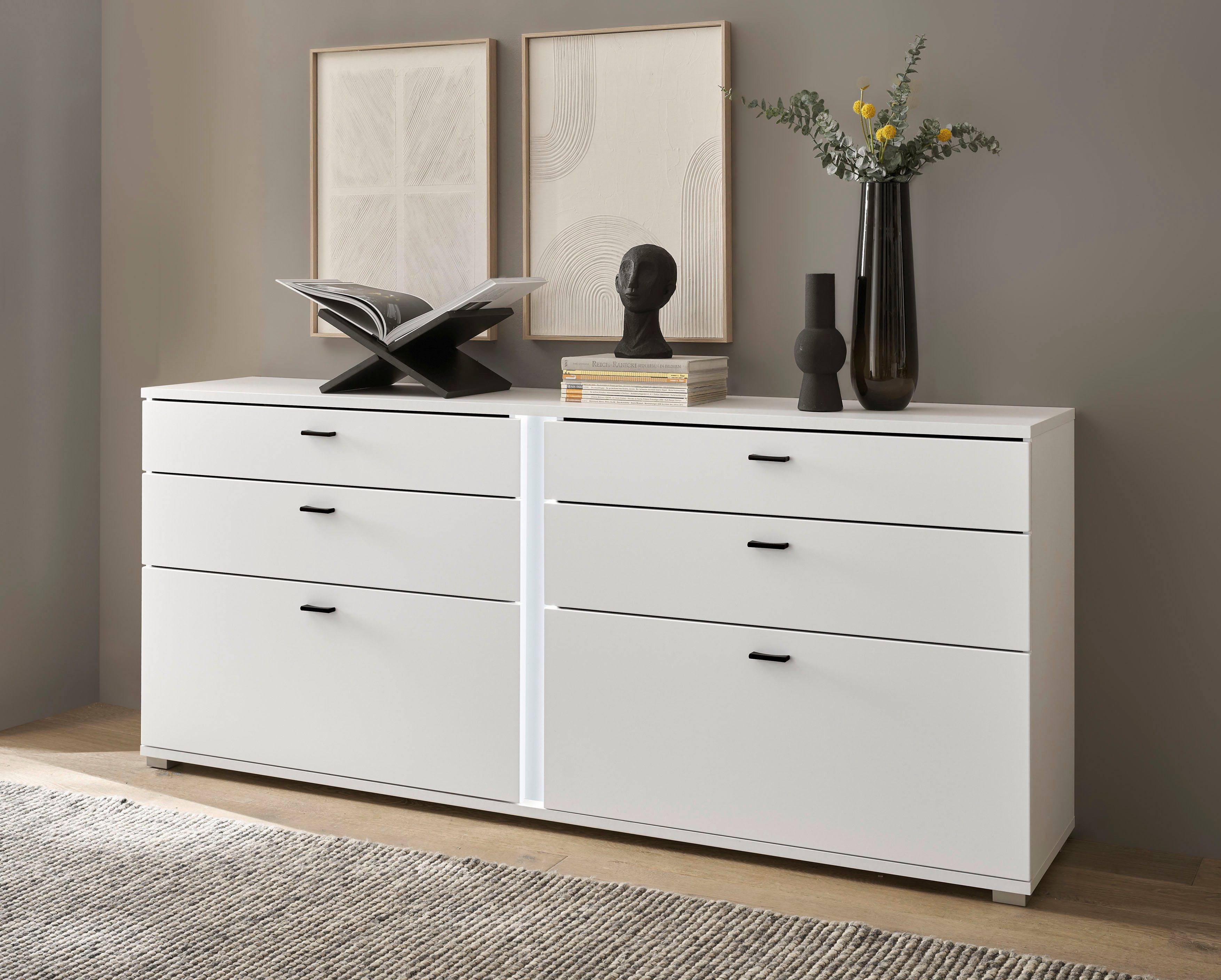 Home affaire Sideboard LONG ISLAND (1 St), in moderner Trendfarbe,inklusive senkrechter Beleuchtung,Breite 200 cm