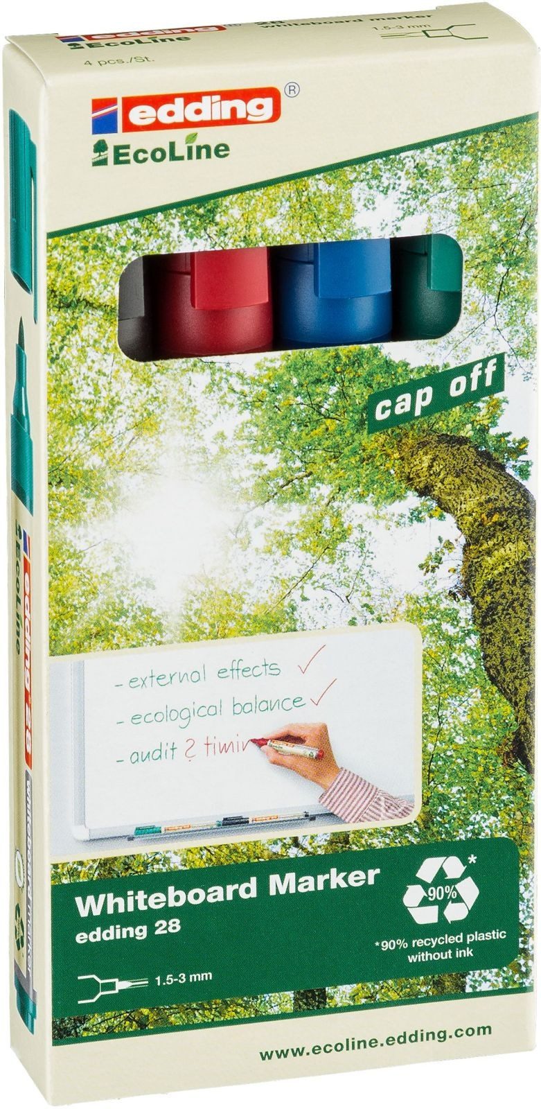 edding Whiteboard Marker Whiteboardmarker edding 28 EcoLine nachfüllbar 1,5-3mm schwarz, rot, b