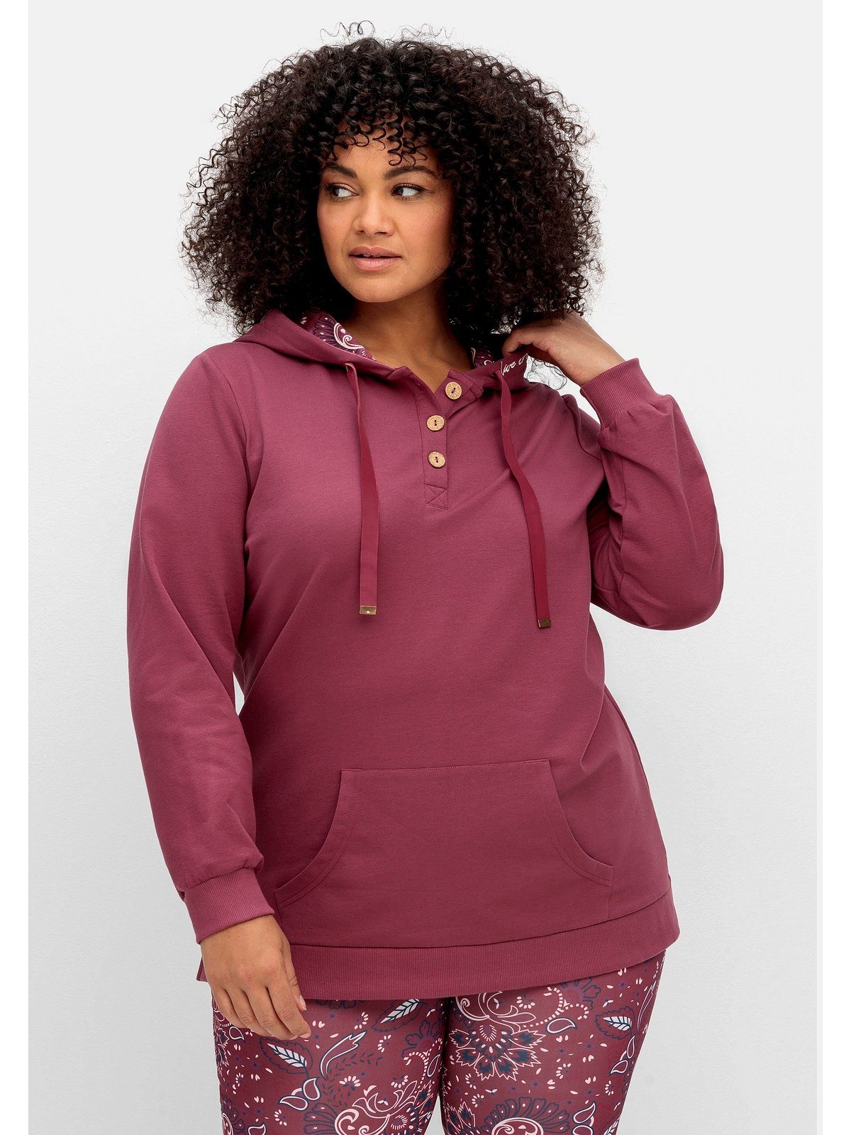 sheego by Joe Browns Kapuzensweatshirt Große Größen mit Knopfleiste und Kängurutaschen