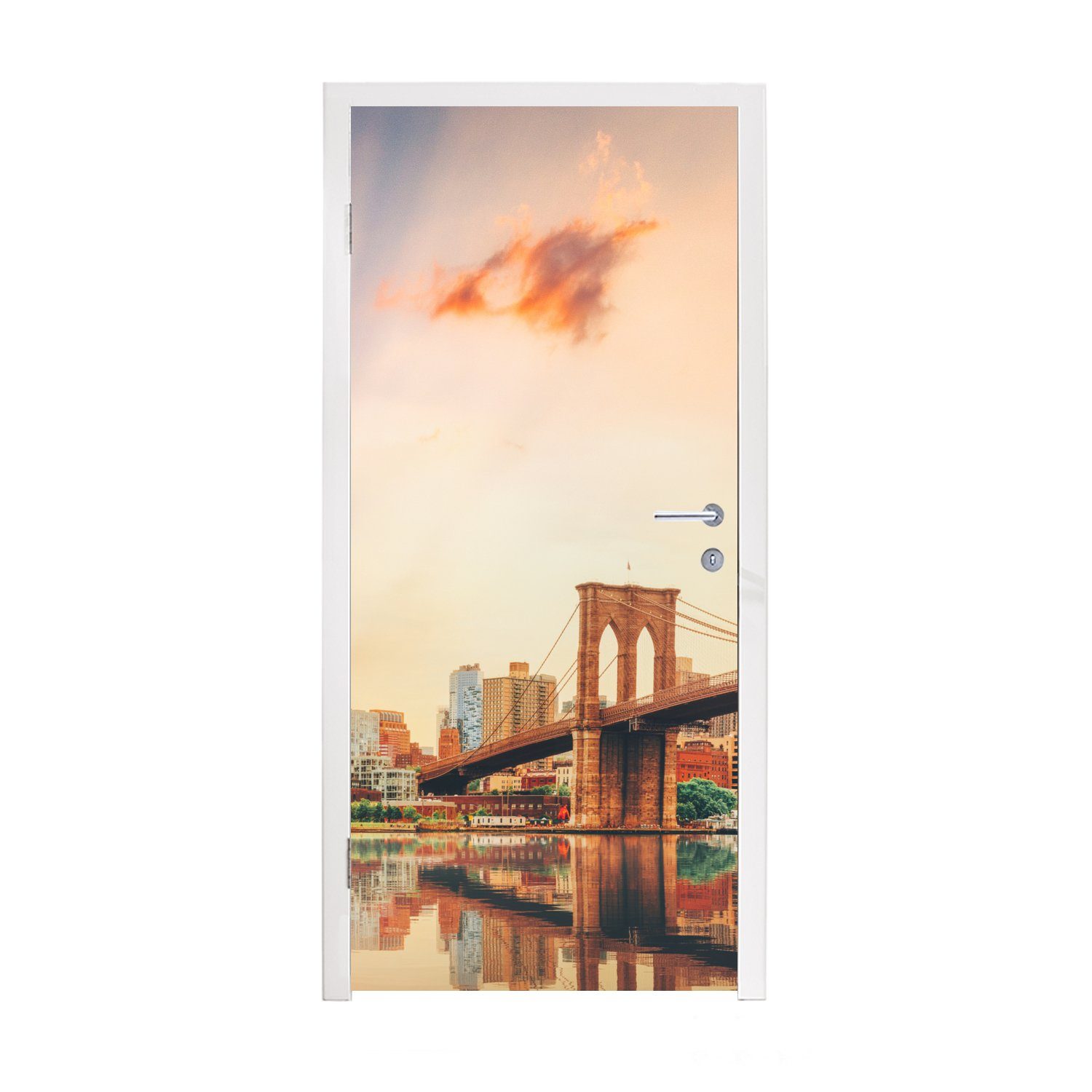 MuchoWow Türtapete New York - Brooklyn - Brücke - Sonnenuntergang, Matt, bedruckt, (1 St), Fototapete für Tür, Türaufkleber, 75x205 cm