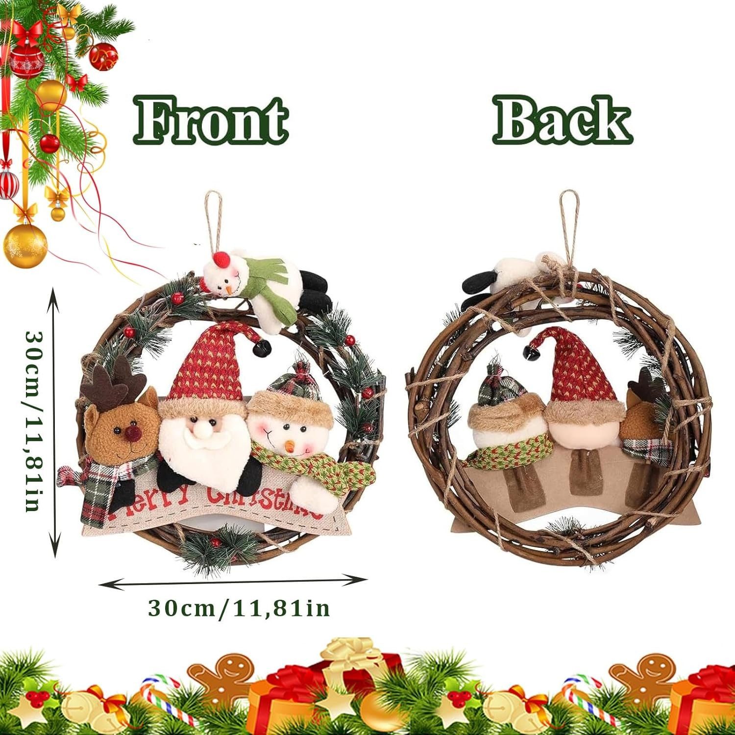 Coonoor Dekokranz Weihnachtskranz Rattan für die Haustür 29cm günstig online kaufen