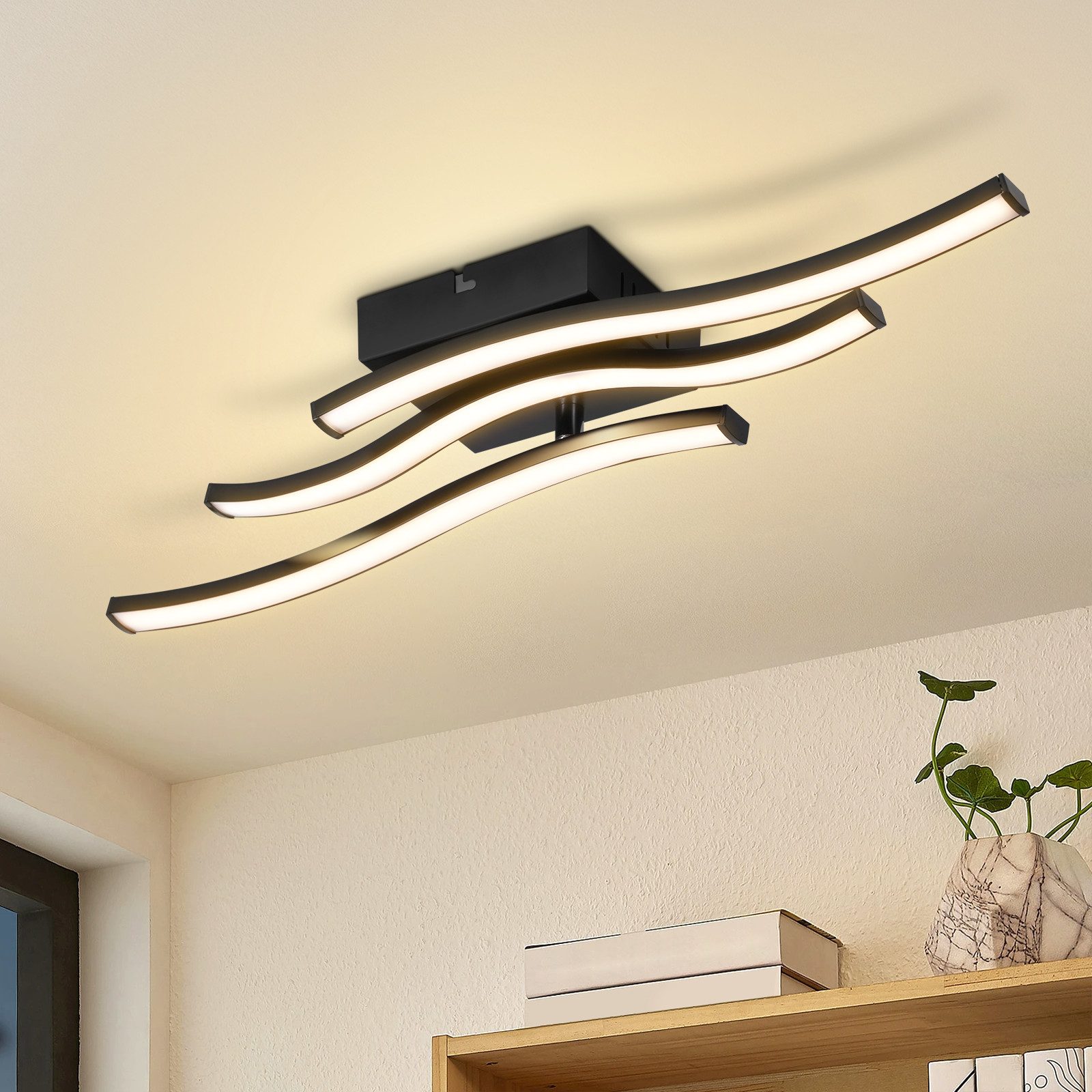 LED Deckenleuchte Wohnzimmer Schwarz Wellen Design Modern Deckenlampe 3000K Flur Küche