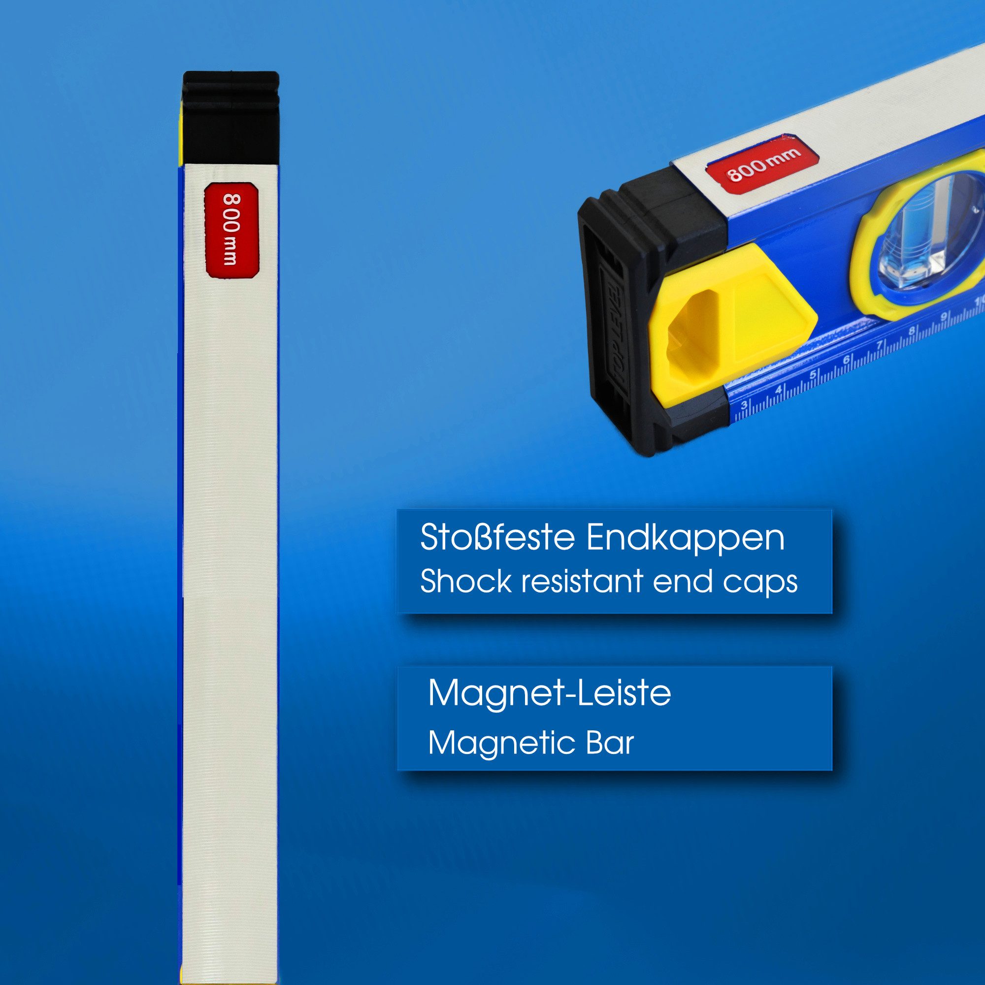 S&R Wasserwaage Aluminium magnetisch mit gut lesbare cm Skala, Genauigkeitsklasse 1, (1 St), 3 stoßfesten Libellen: Waagerechte/Senkrechte / 45 Grad, (80 cm) – Bild 4 von 5