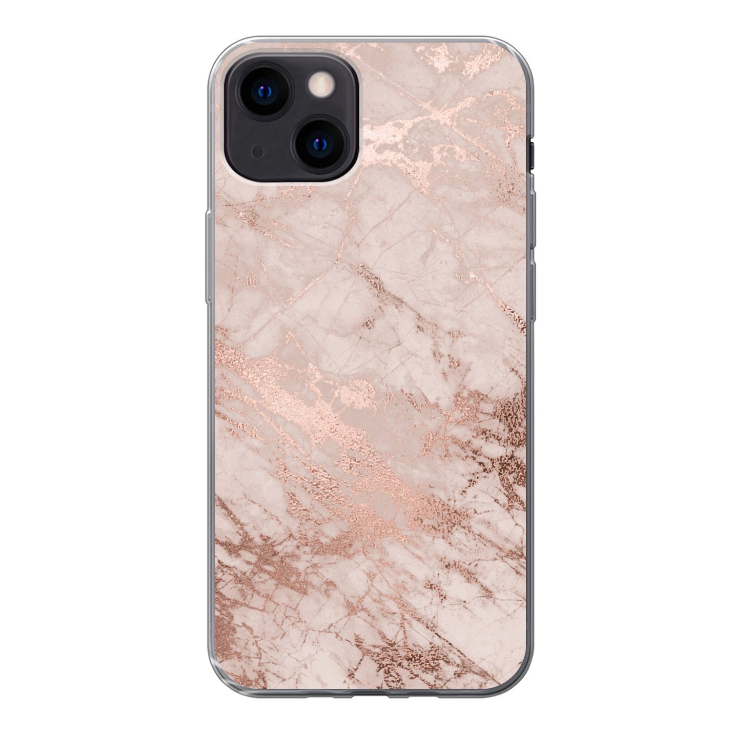 MuchoWow Handyhülle für Apple iPhone 13 Marmor - Rosa - Luxus - Marmoroptik - Glitzer - De, Smartphone-Bumper, Print, Handy Schutzhülle Dünn