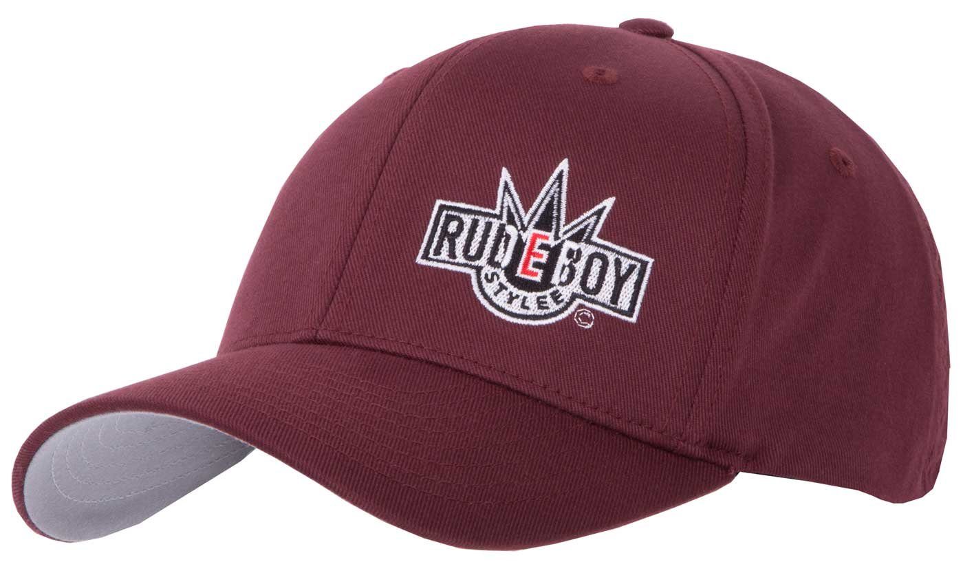 Rudeboy Stylee Flex Cap Flexfit Cap Classic bestickt für Damen, Herren und Kinder hinten geschlossen, verstärkte Front, mittleres Profil Bordeaux